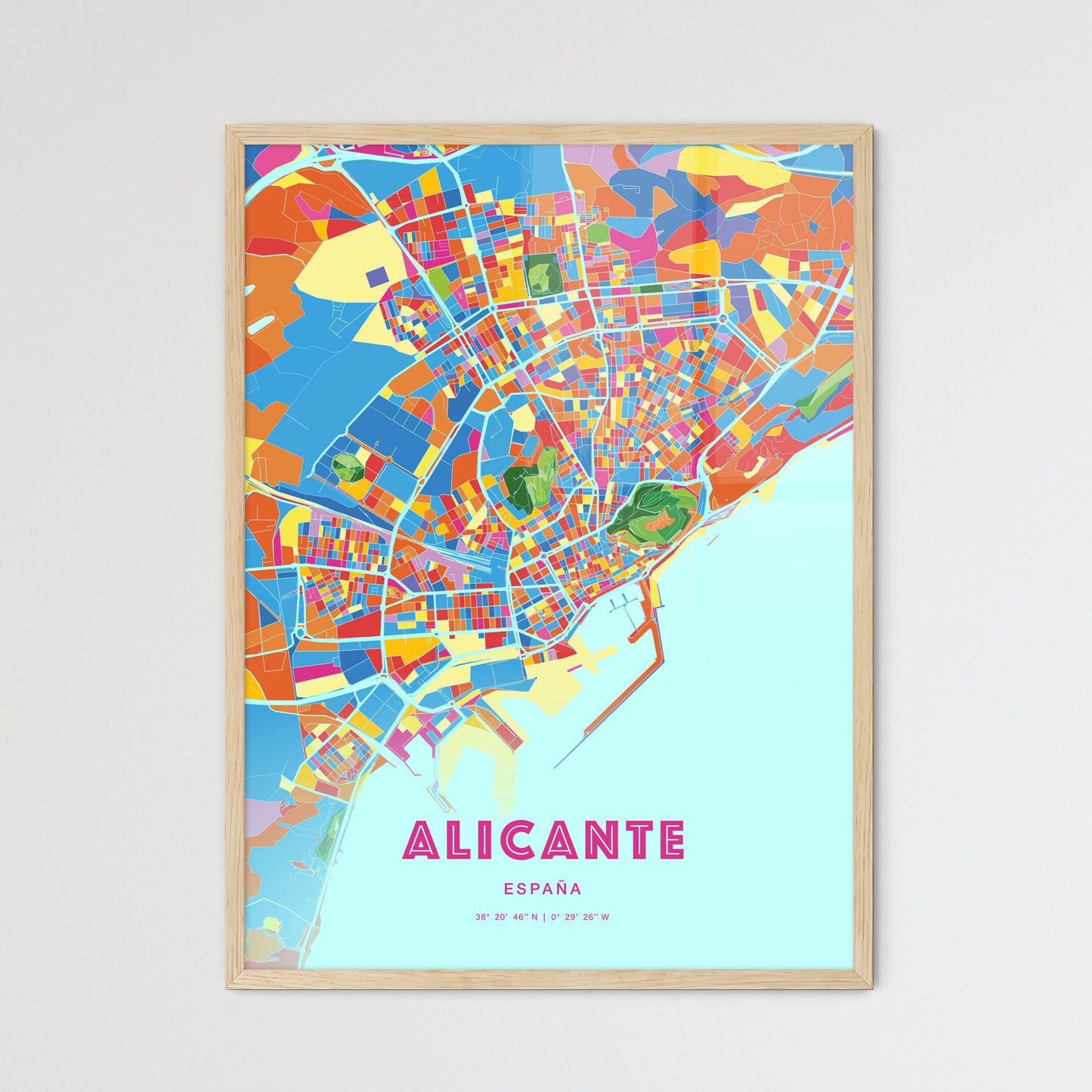 Colorful Alicante Spain Fine Art Map Crazy Colors