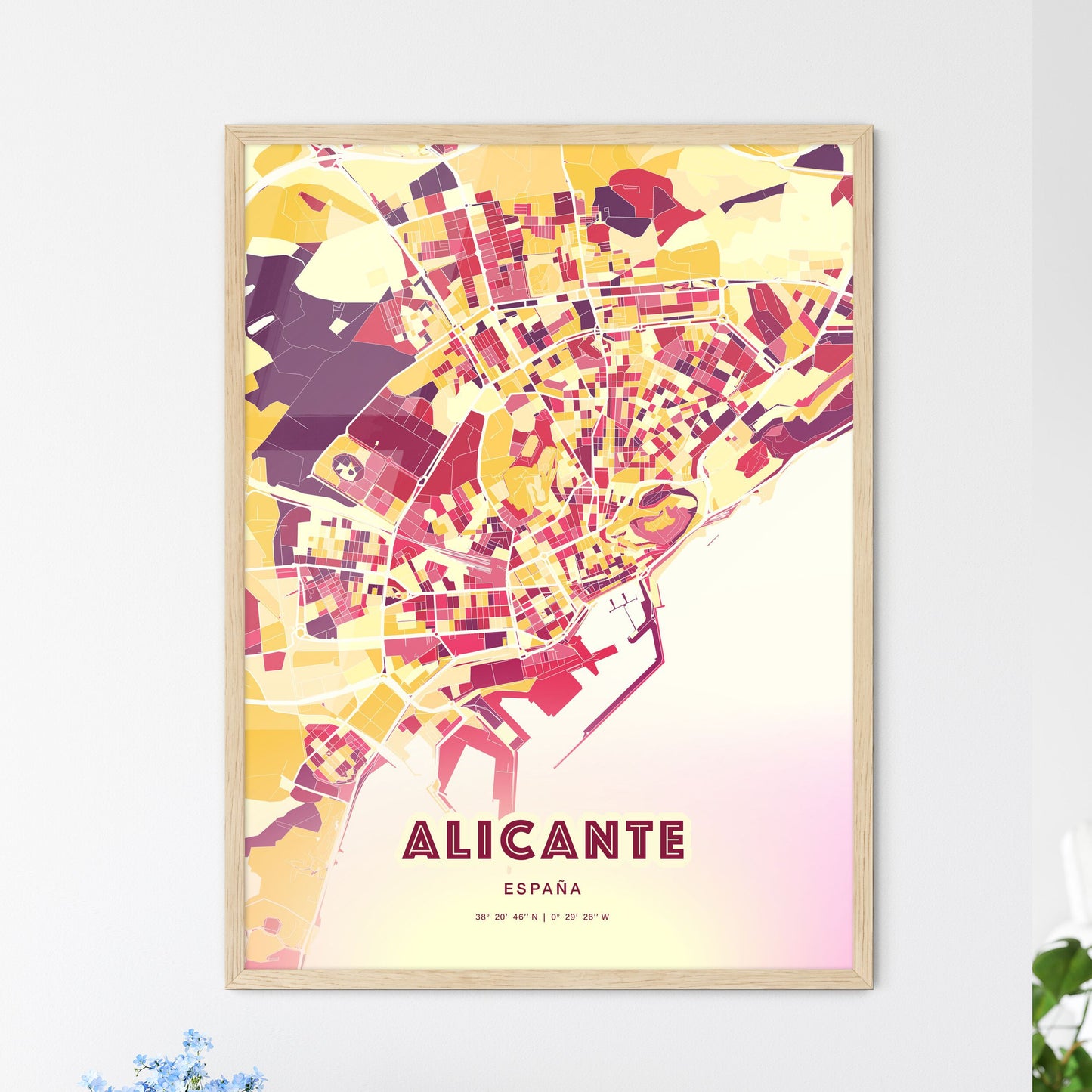 Colorful Alicante Spain Fine Art Map Hot Red