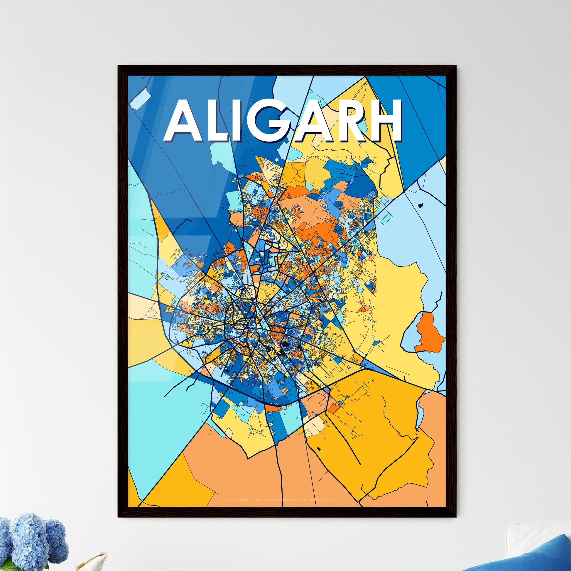 ALIGARH INDIA Vibrant Colorful Art Map Poster Blue Orange