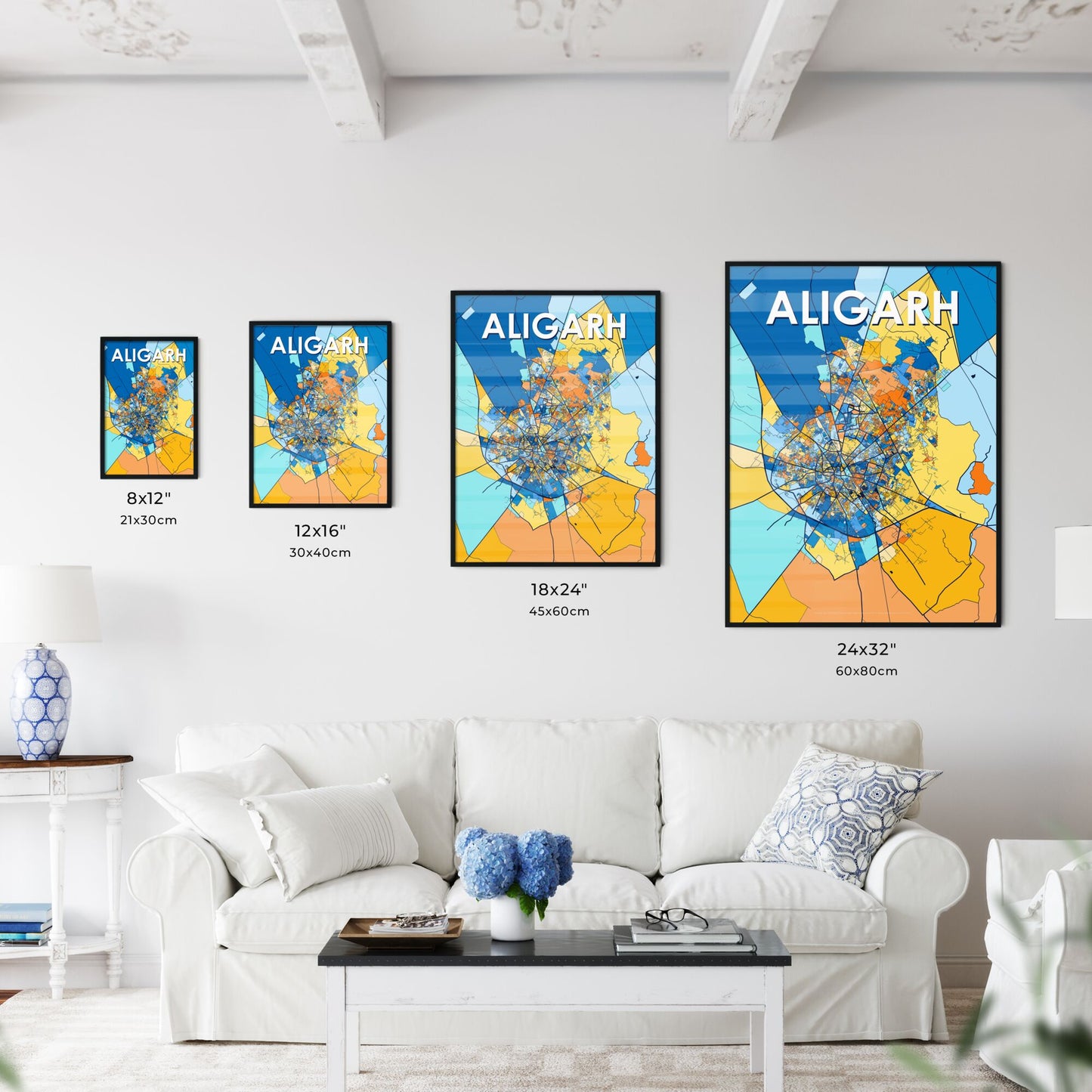 ALIGARH INDIA Vibrant Colorful Art Map Poster Blue Orange