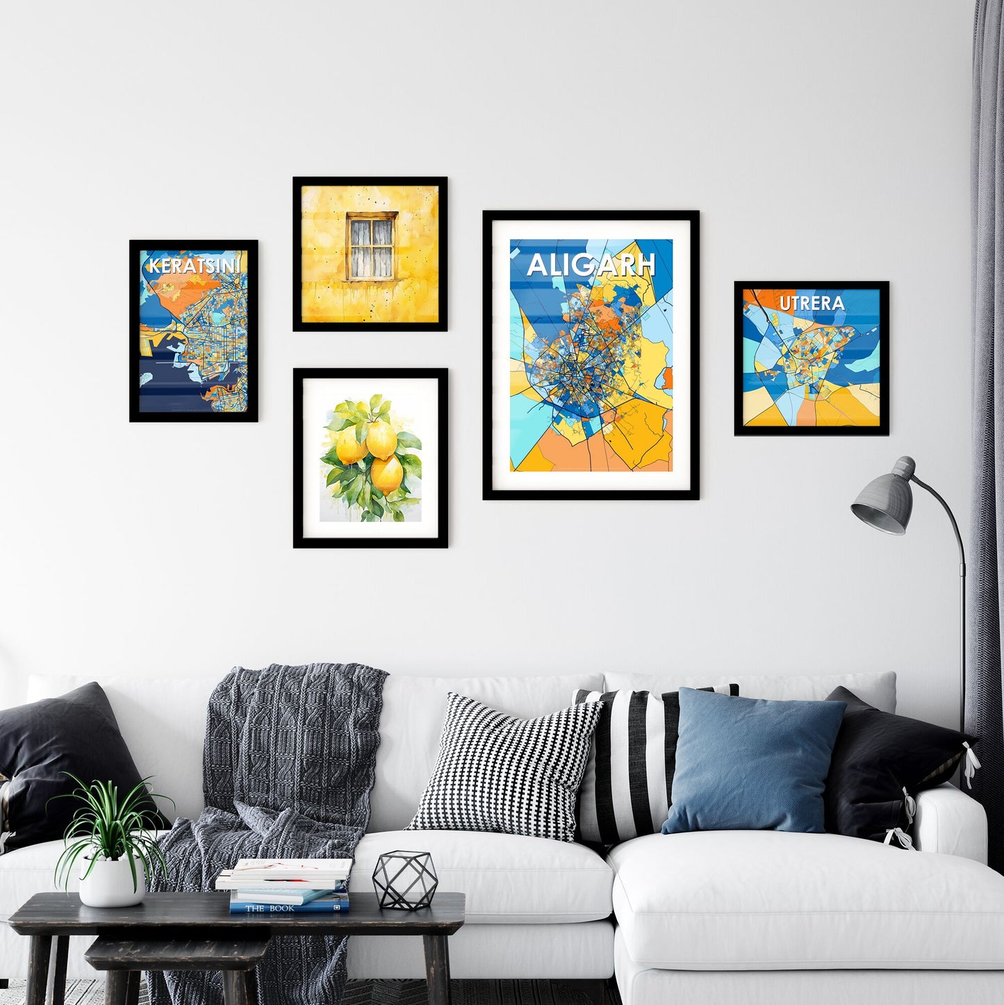 ALIGARH INDIA Vibrant Colorful Art Map Poster Blue Orange