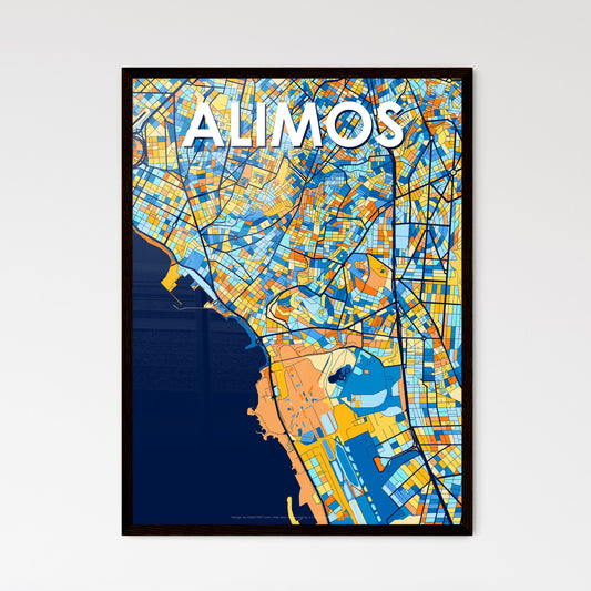 ALIMOS GREECE Vibrant Colorful Art Map Poster Blue Orange