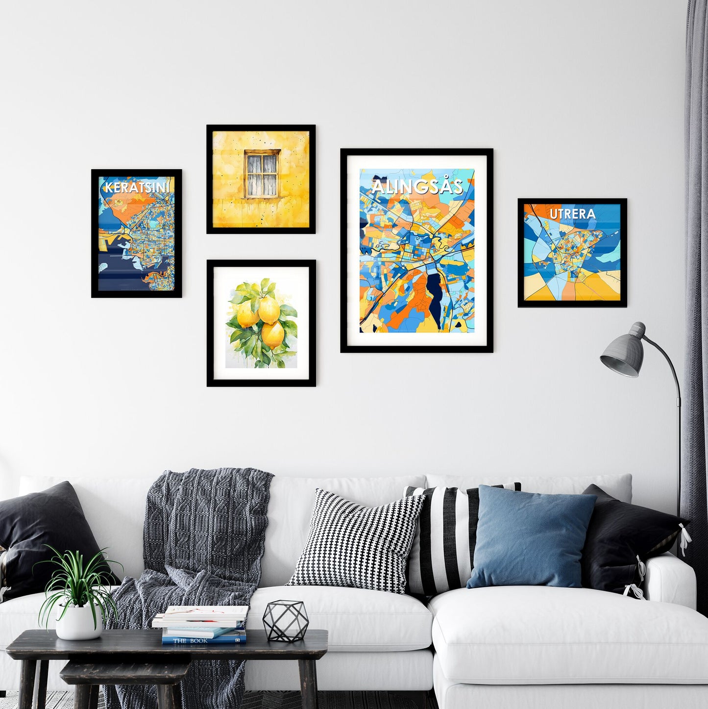 ALINGSÅS SWEDEN Vibrant Colorful Art Map Poster Blue Orange