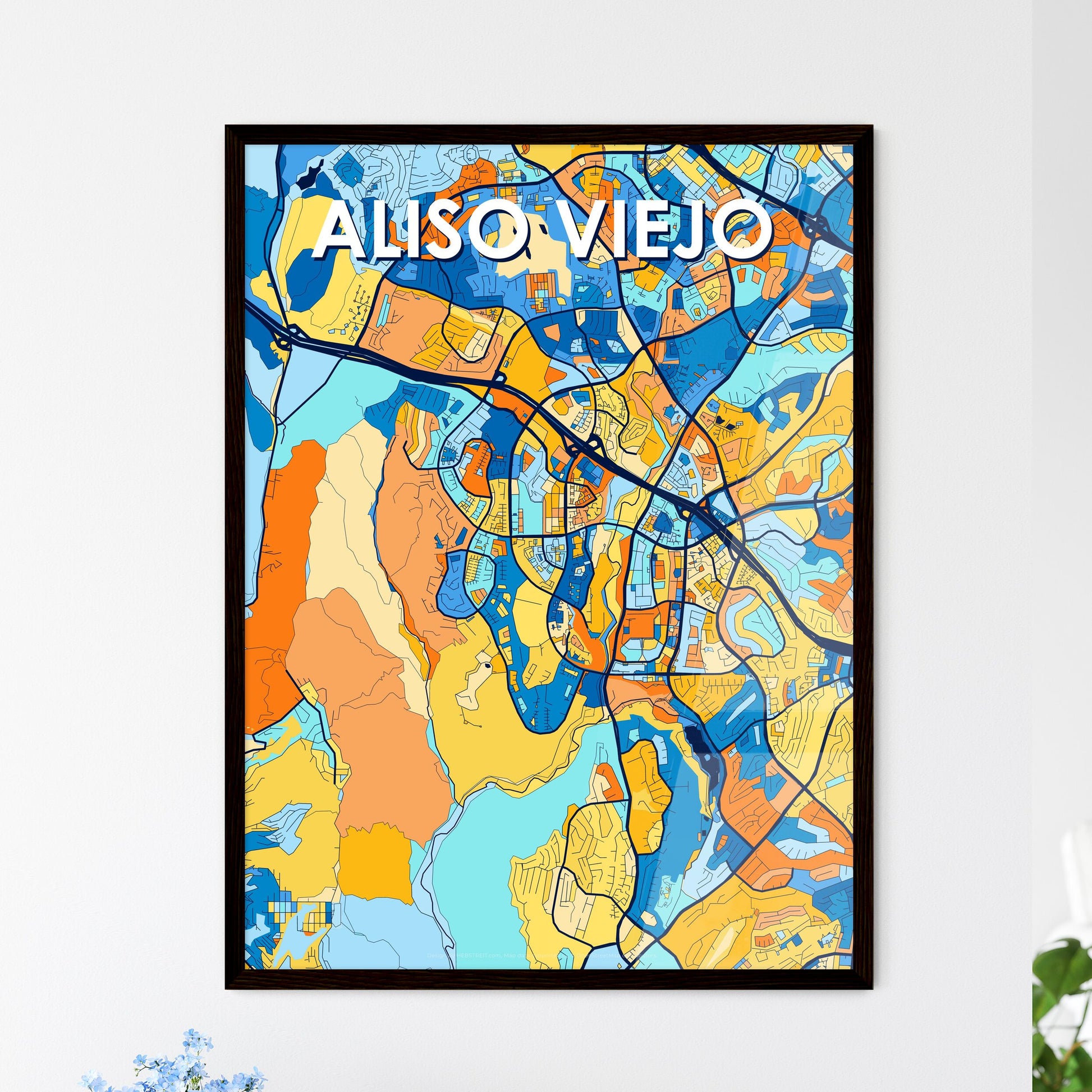 ALISO VIEJO CALIFORNIA Vibrant Colorful Art Map Poster Blue Orange