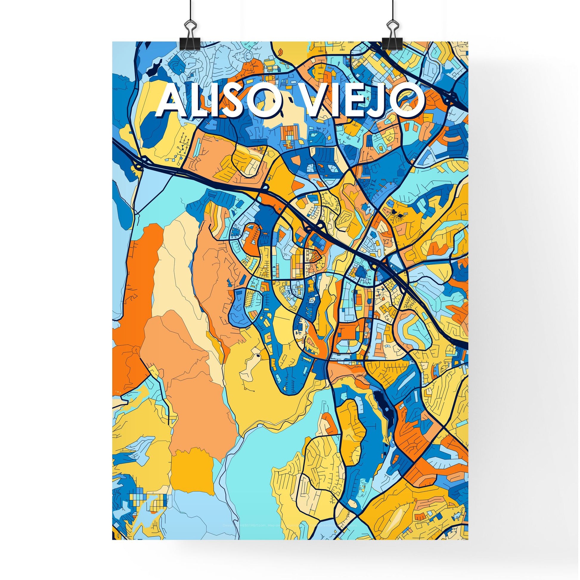 ALISO VIEJO CALIFORNIA Vibrant Colorful Art Map Poster Blue Orange