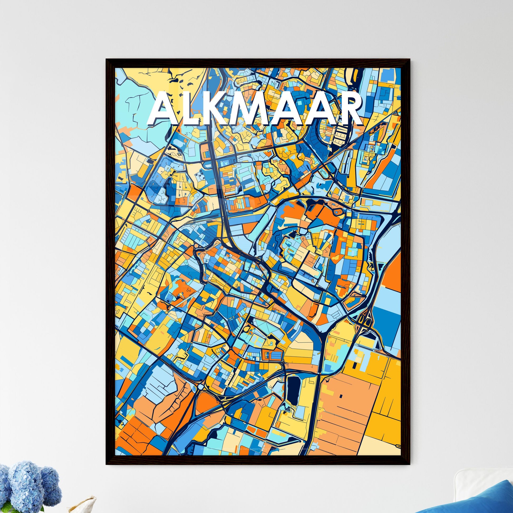 ALKMAAR NETHERLANDS Vibrant Colorful Art Map Poster Blue Orange