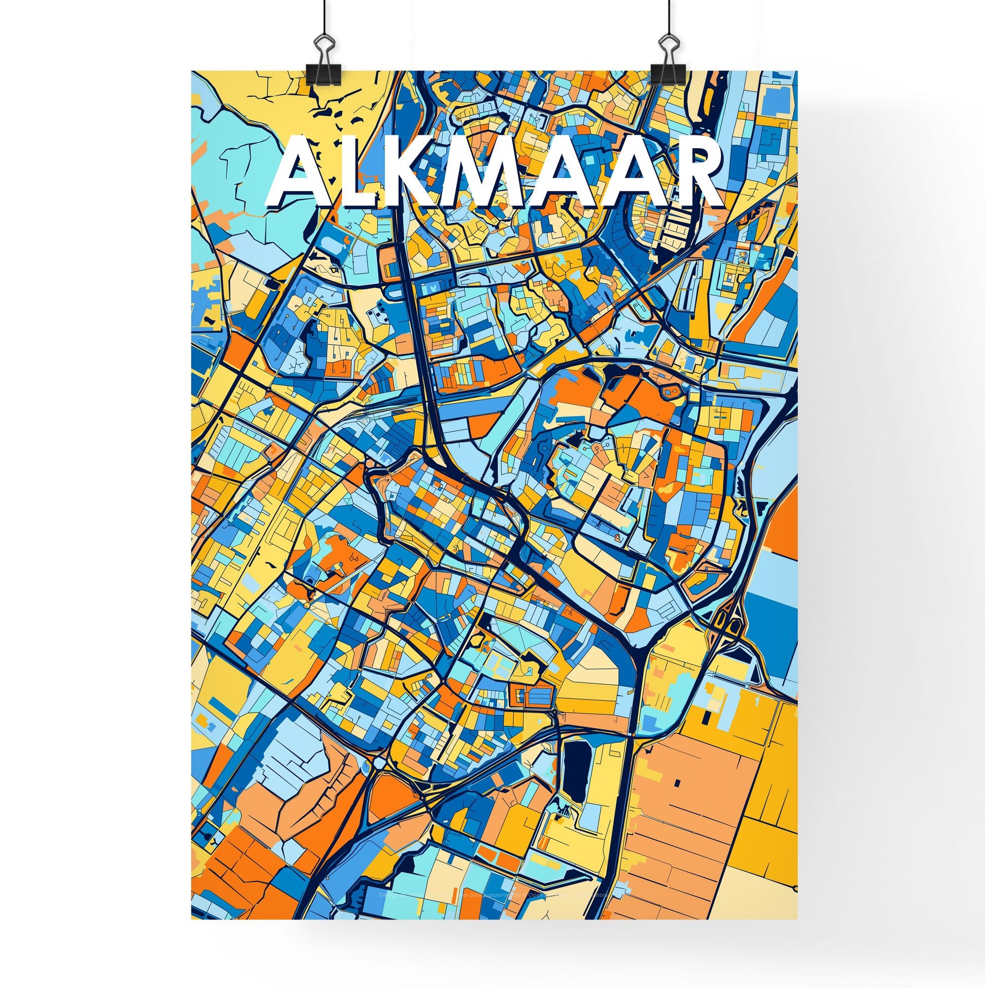 ALKMAAR NETHERLANDS Vibrant Colorful Art Map Poster Blue Orange