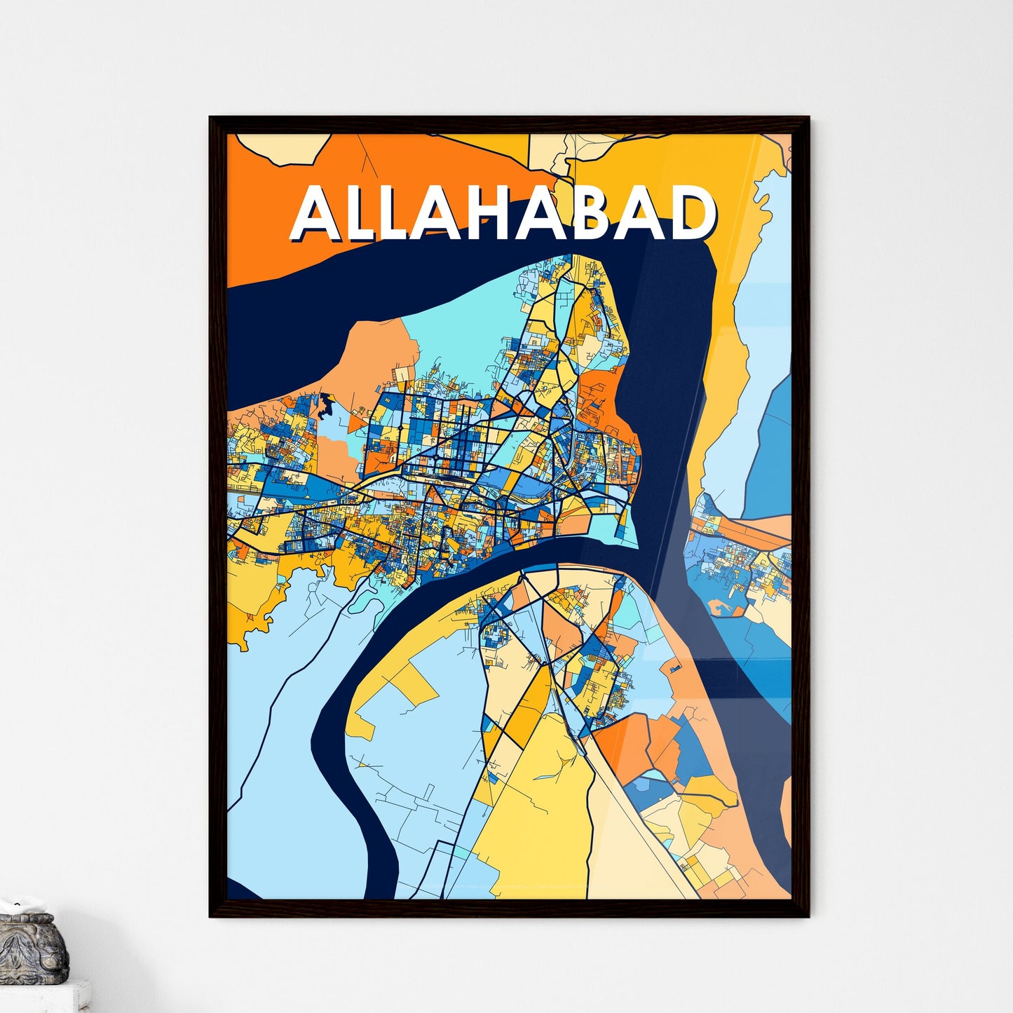 ALLAHABAD INDIA Vibrant Colorful Art Map Poster Blue Orange