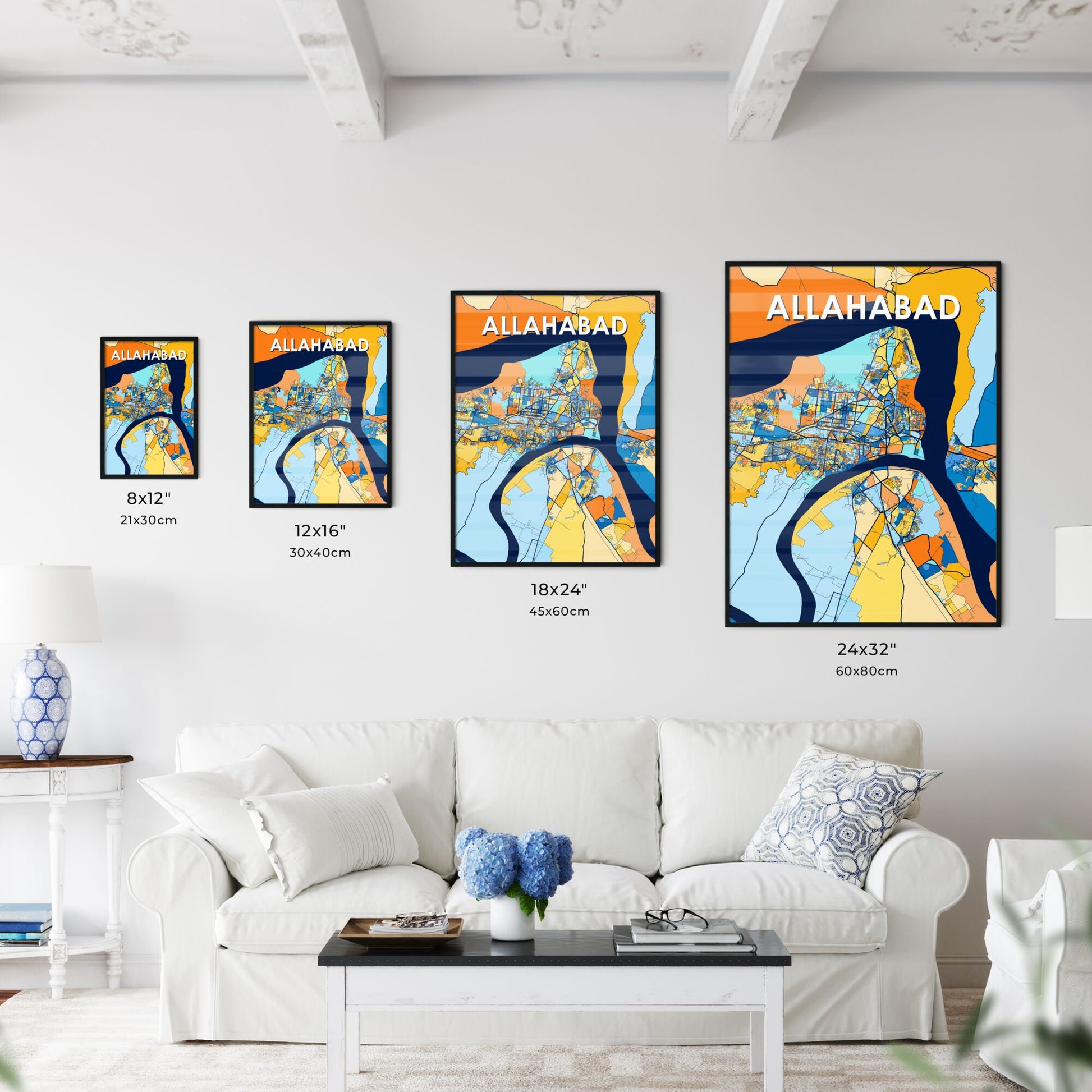 ALLAHABAD INDIA Vibrant Colorful Art Map Poster Blue Orange