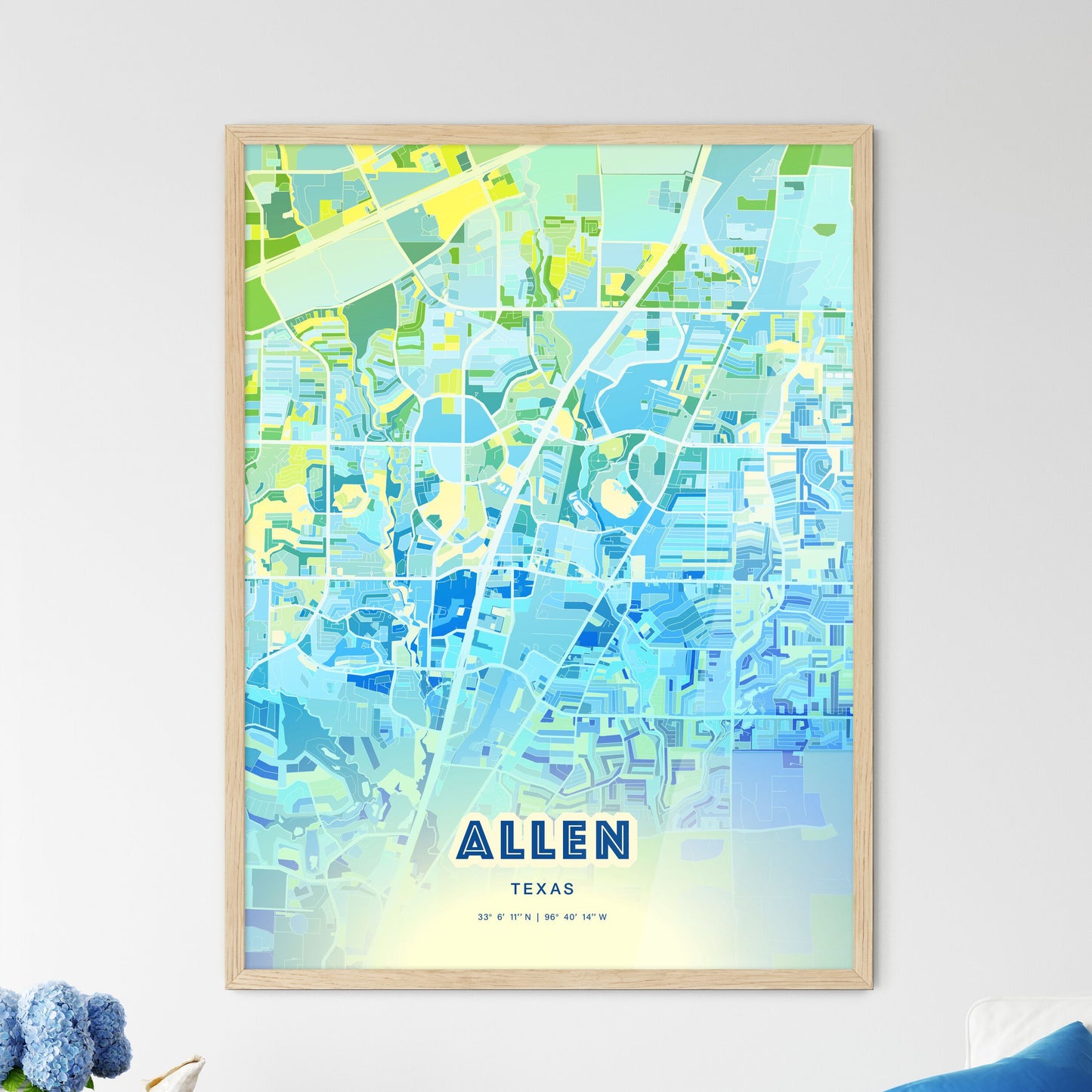 Colorful Allen Texas Fine Art Map Cool Blue
