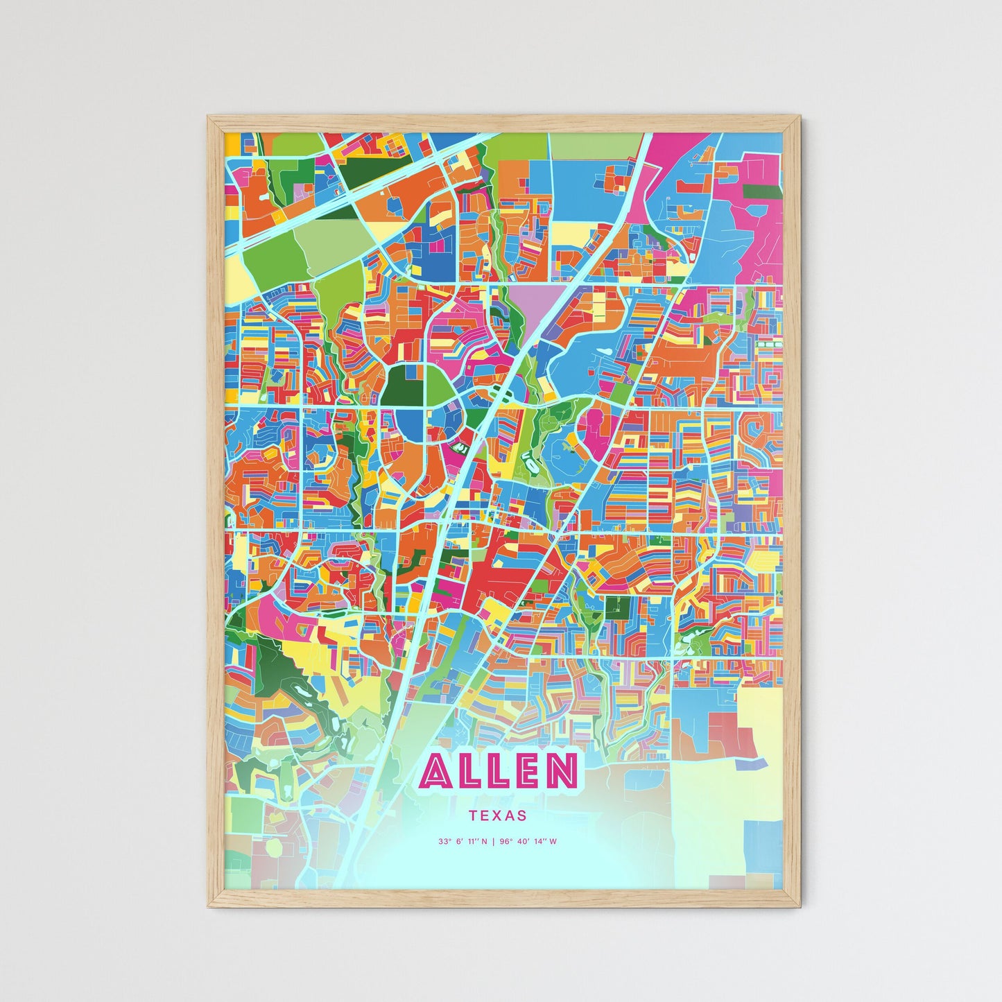 Colorful Allen Texas Fine Art Map Crazy Colors