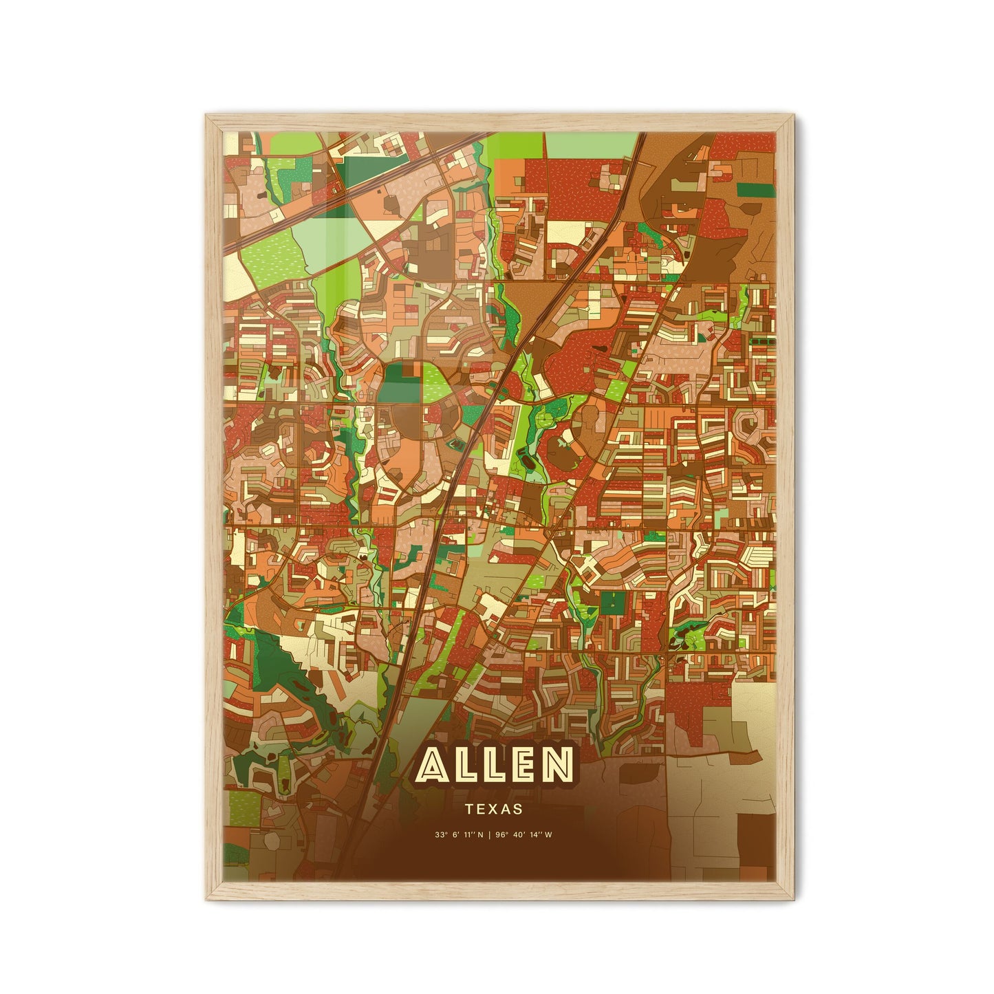 Colorful Allen Texas Fine Art Map Farmhouse
