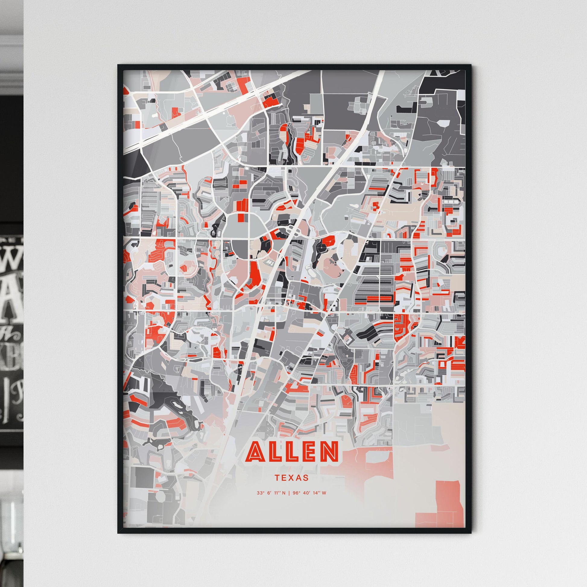 Colorful Allen Texas Fine Art Map Modern Expressive