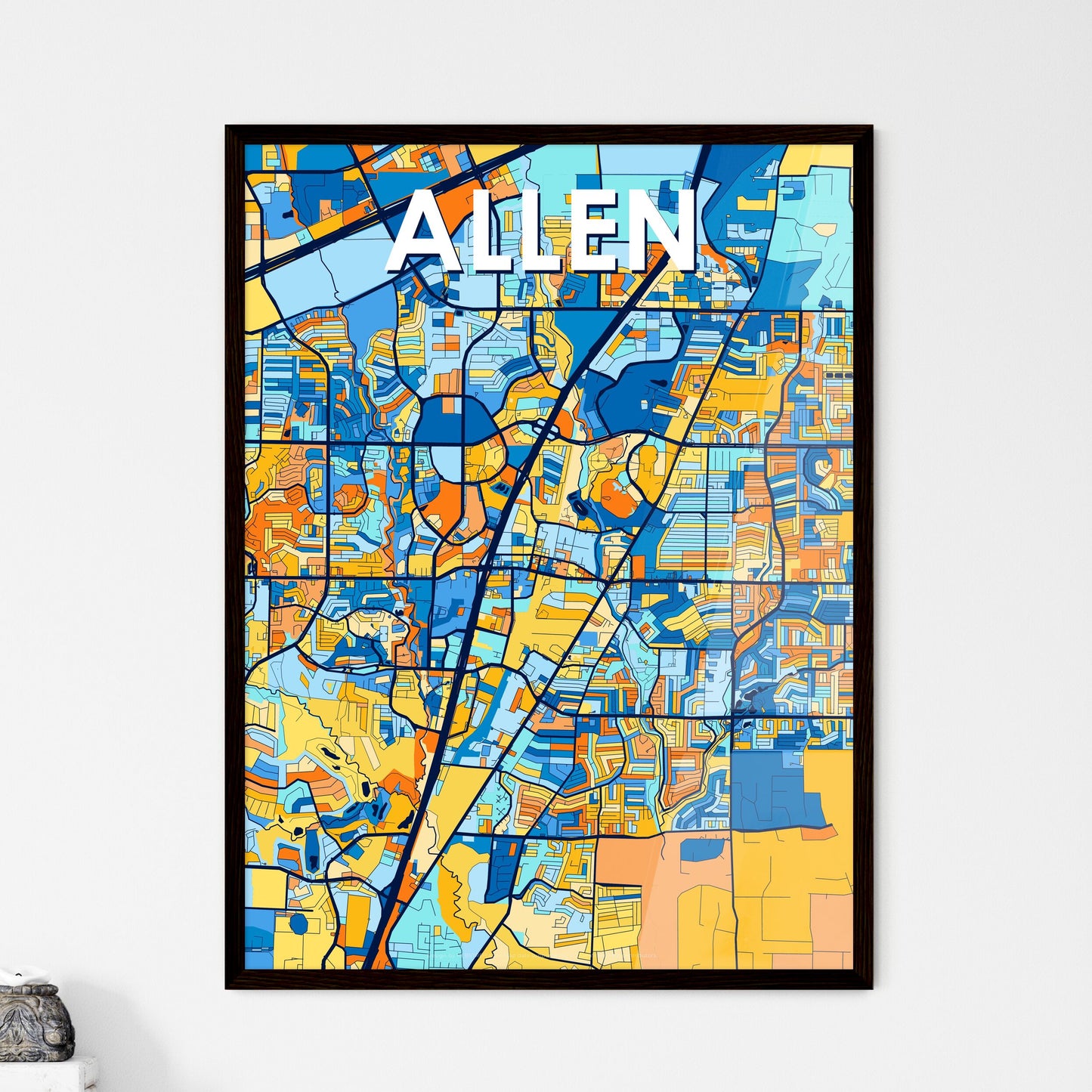 ALLEN TEXAS Vibrant Colorful Art Map Poster Blue Orange