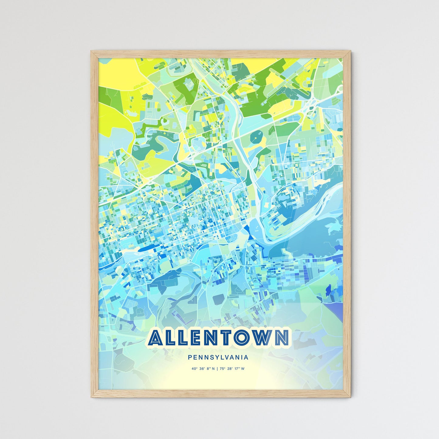 Colorful Allentown Pennsylvania Fine Art Map Cool Blue