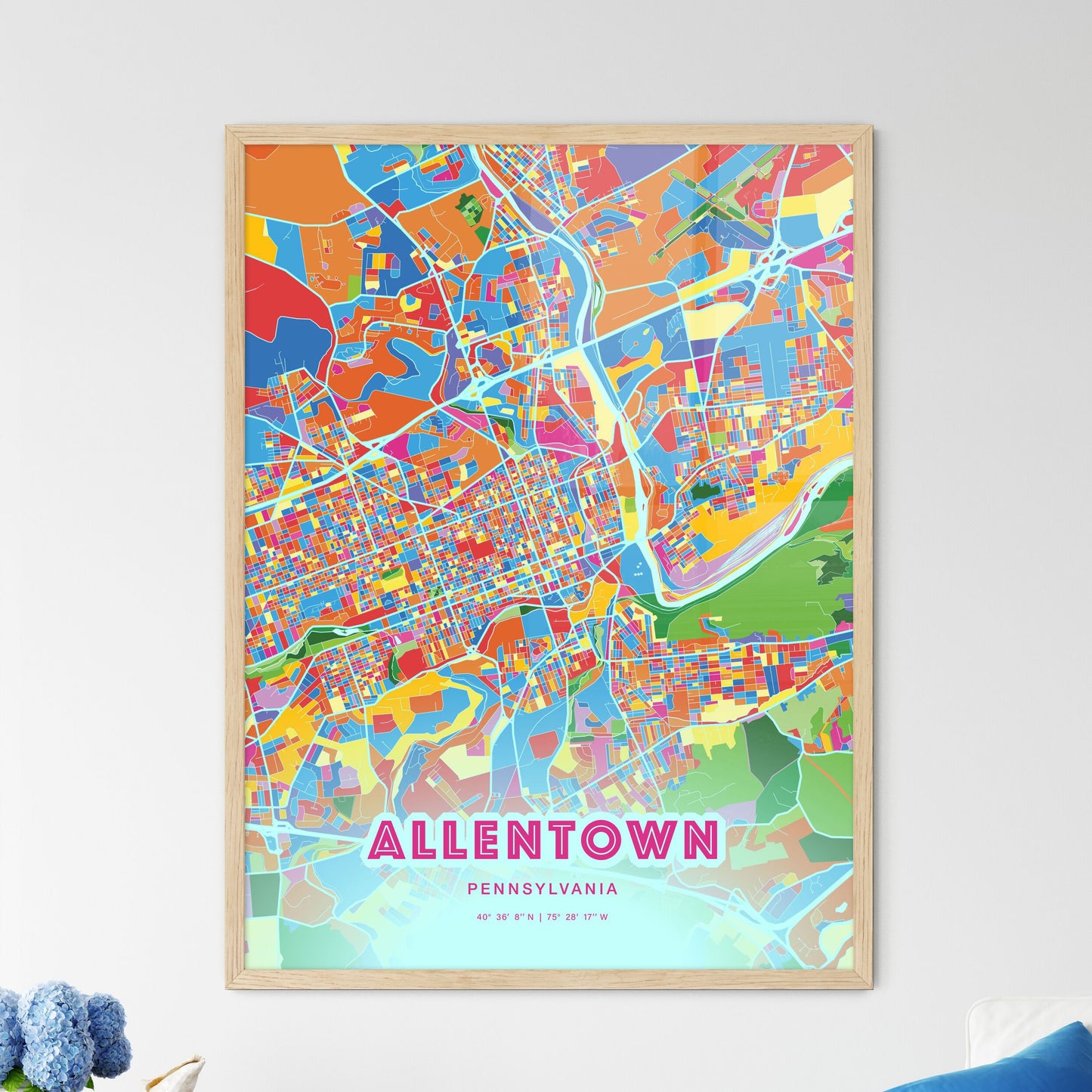 Colorful Allentown Pennsylvania Fine Art Map Crazy Colors