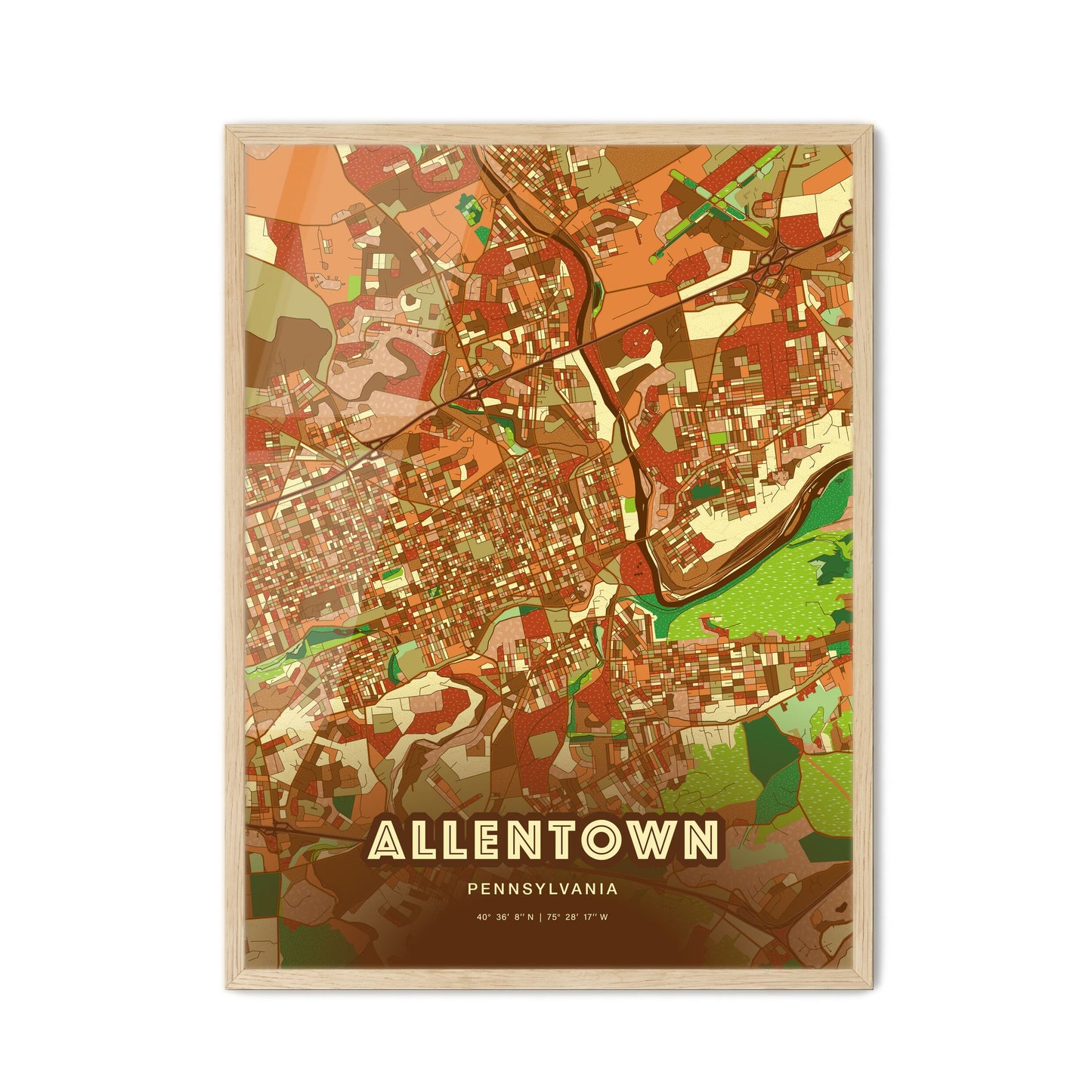 Colorful Allentown Pennsylvania Fine Art Map Farmhouse