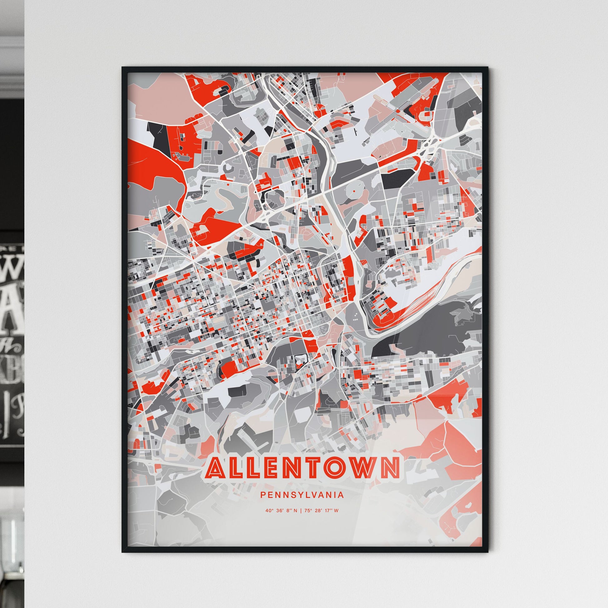 Colorful Allentown Pennsylvania Fine Art Map Modern Expressive