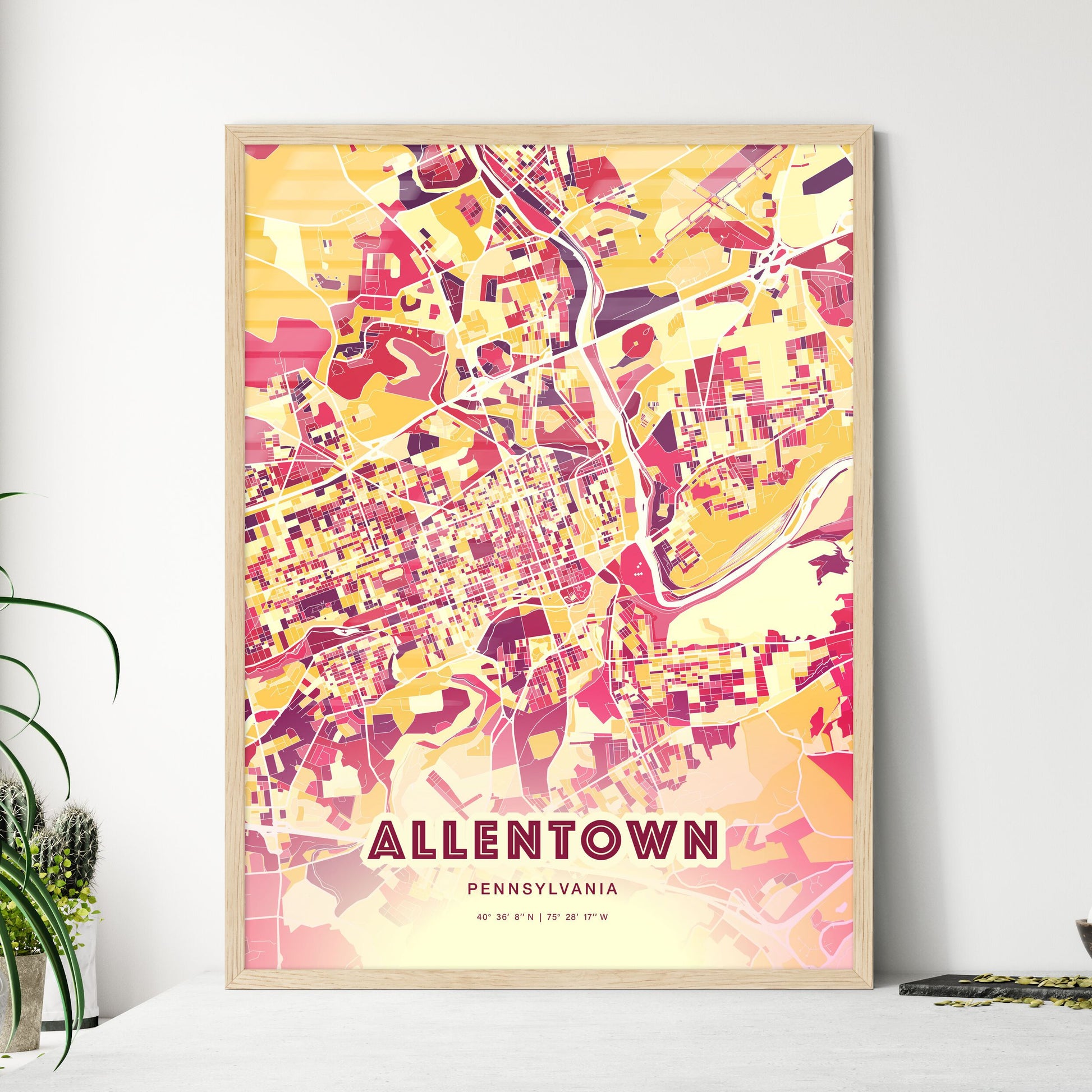Colorful Allentown Pennsylvania Fine Art Map Hot Red