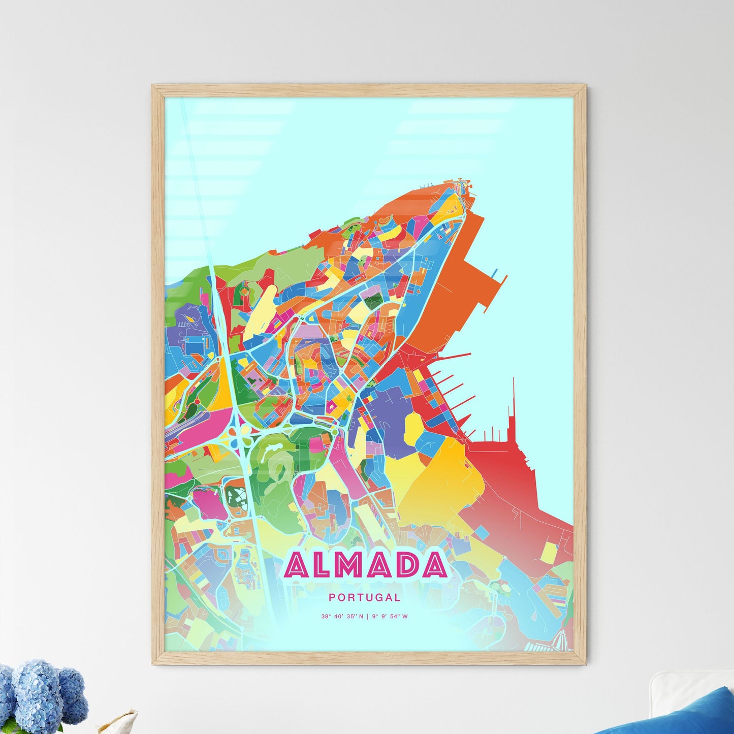Colorful Almada Portugal Fine Art Map Crazy Colors