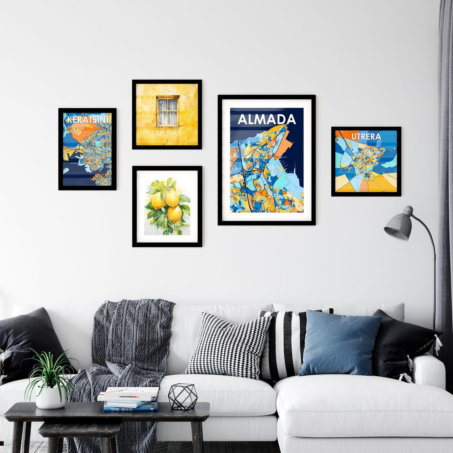 ALMADA PORTUGAL Vibrant Colorful Art Map Poster Blue Orange