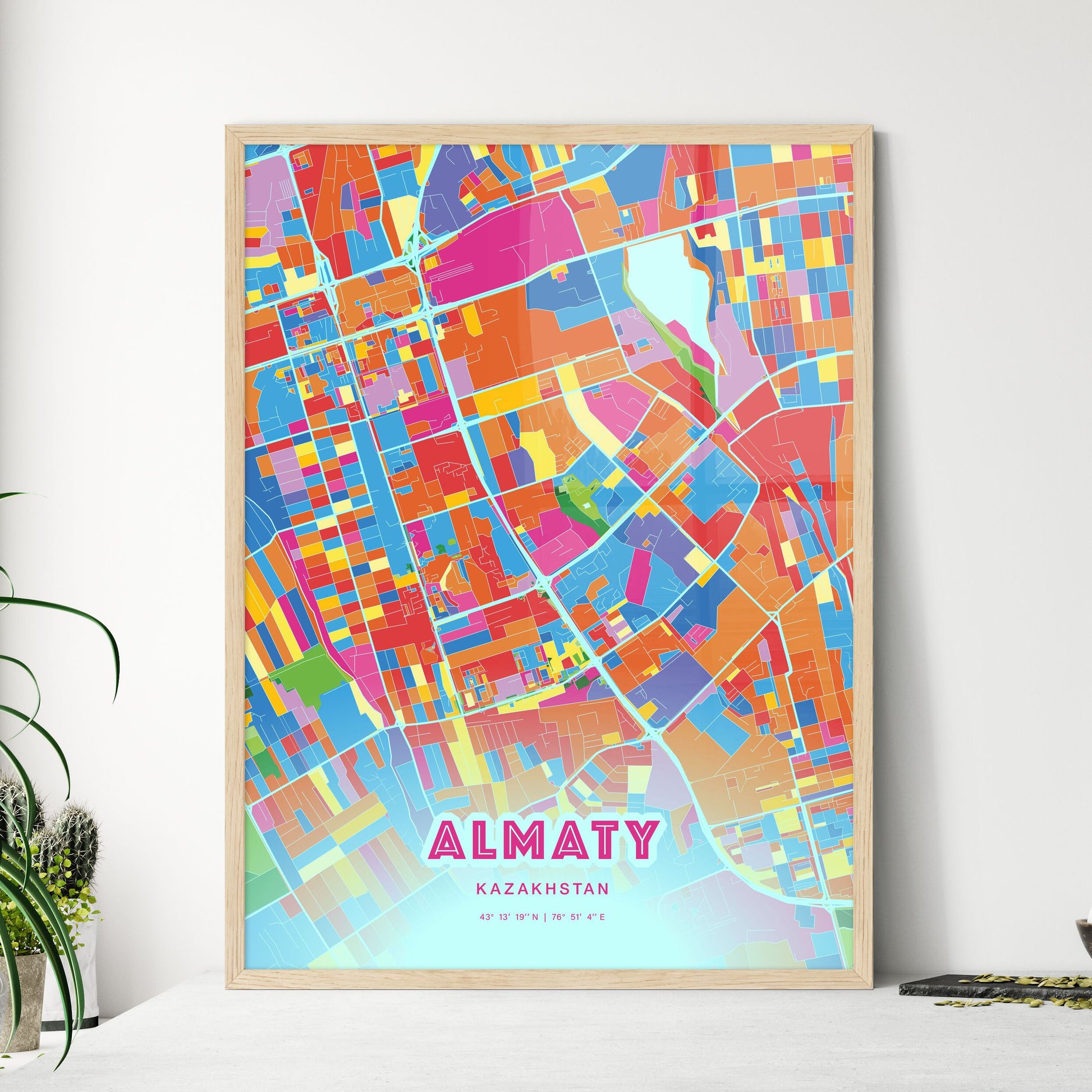 Colorful Almaty Kazakhstan Fine Art Map Crazy Colors