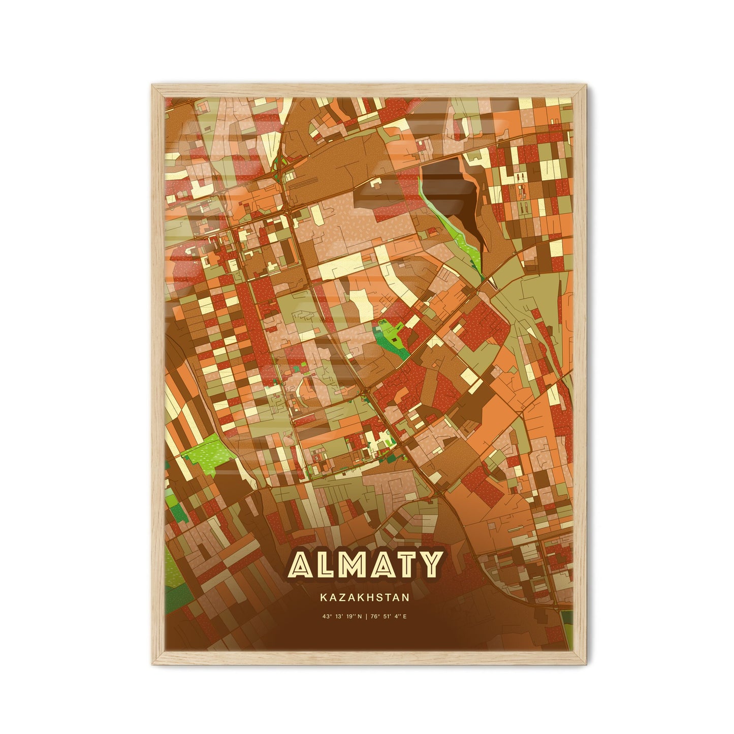 Colorful Almaty Kazakhstan Fine Art Map Farmhouse