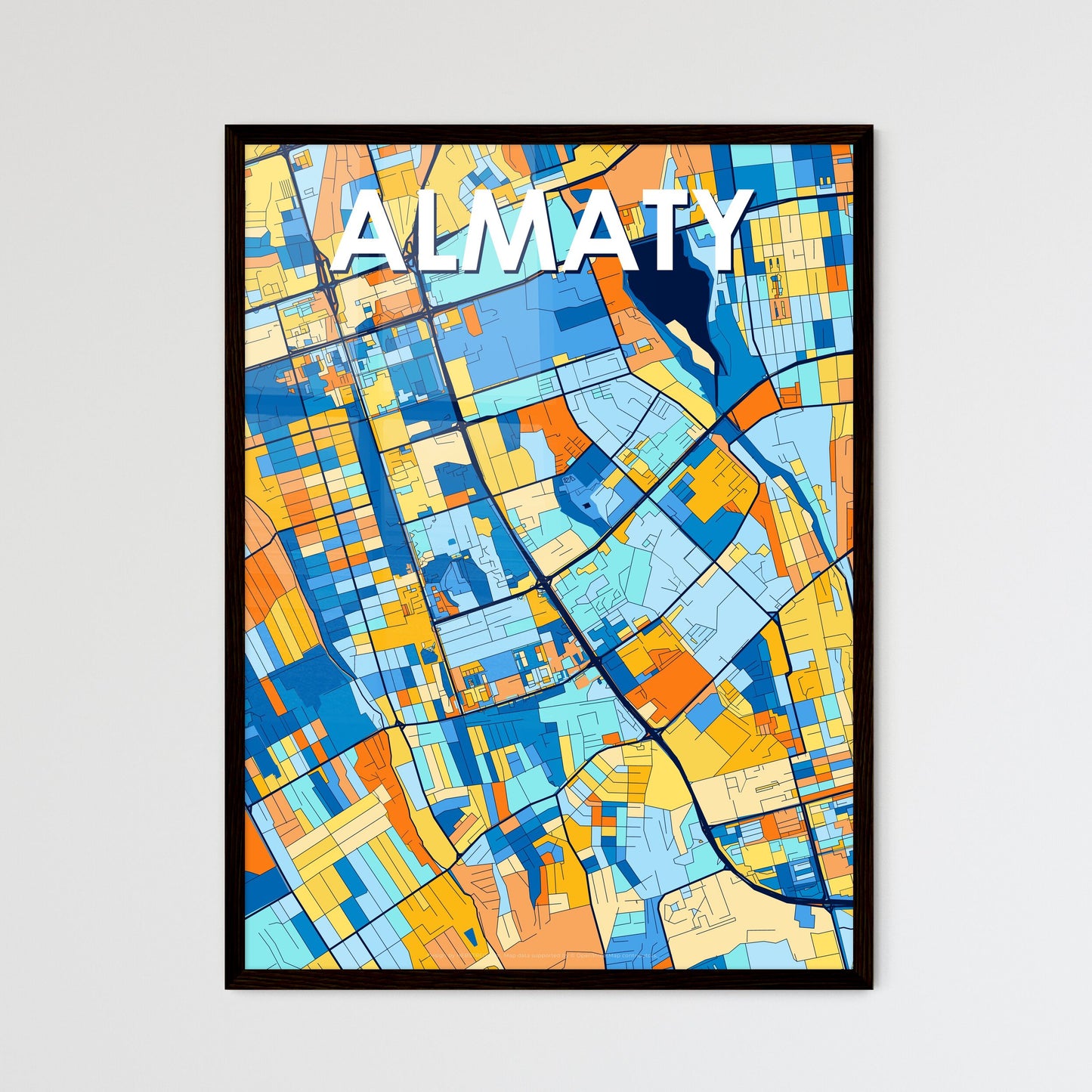 ALMATY KAZAKHSTAN Vibrant Colorful Art Map Poster Blue Orange