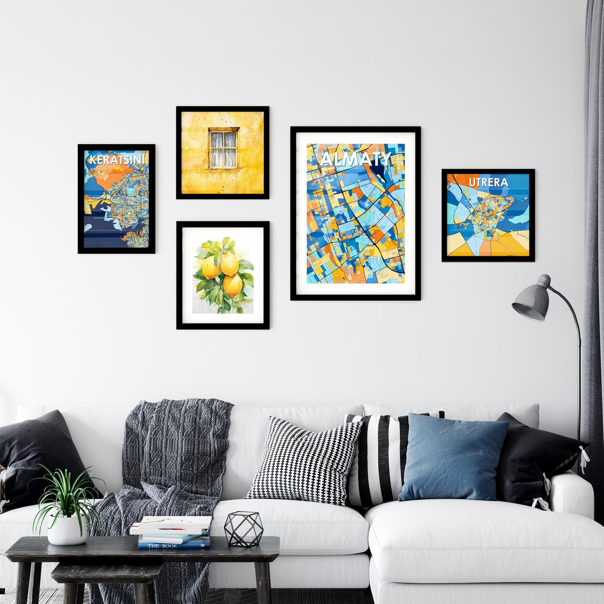 ALMATY KAZAKHSTAN Vibrant Colorful Art Map Poster Blue Orange