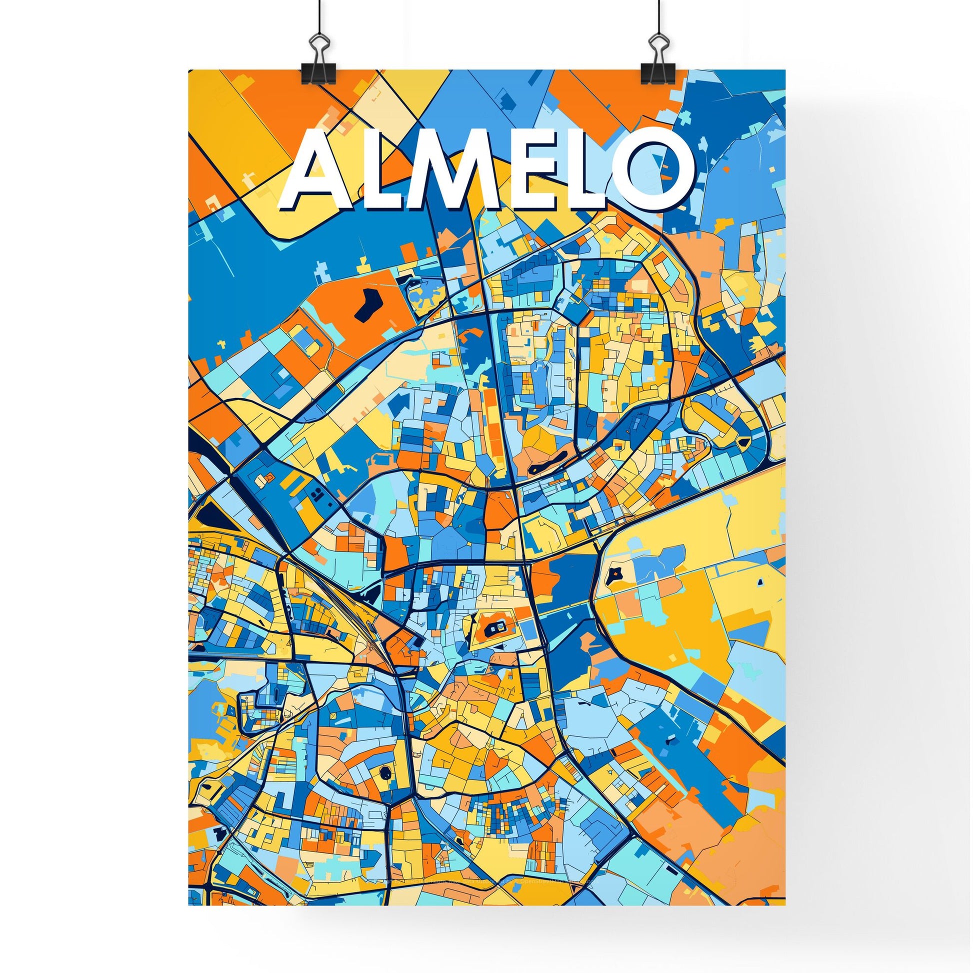 ALMELO NETHERLANDS Vibrant Colorful Art Map Poster Blue Orange