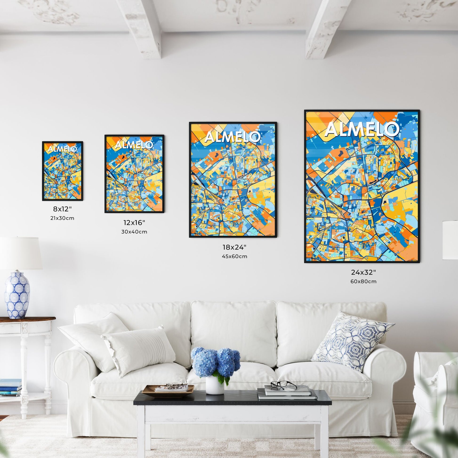 ALMELO NETHERLANDS Vibrant Colorful Art Map Poster Blue Orange