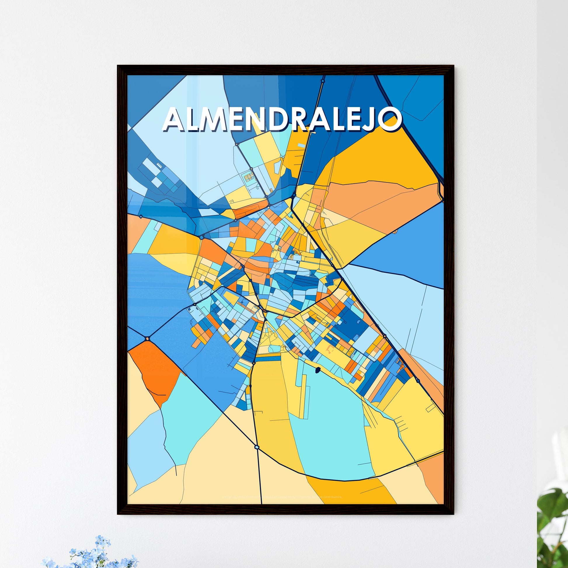 ALMENDRALEJO SPAIN Vibrant Colorful Art Map Poster Blue Orange