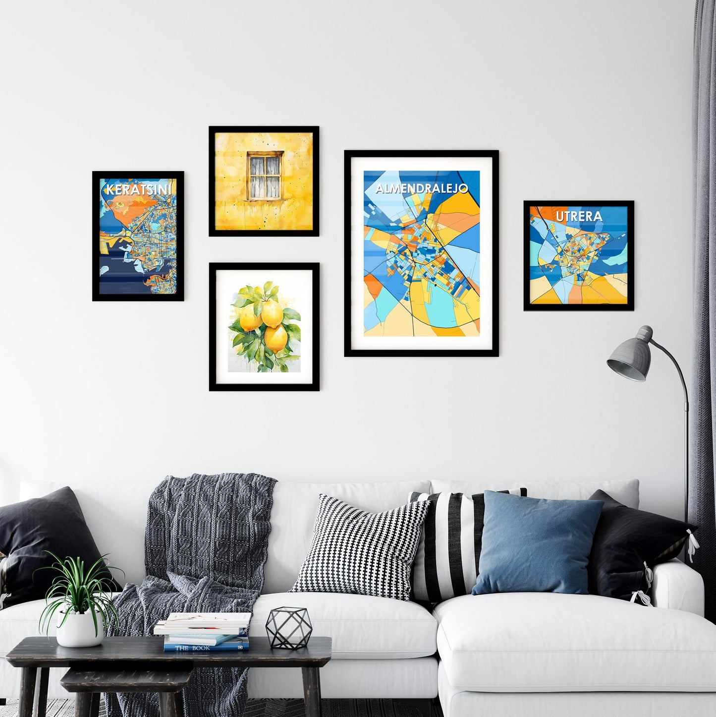 ALMENDRALEJO SPAIN Vibrant Colorful Art Map Poster Blue Orange