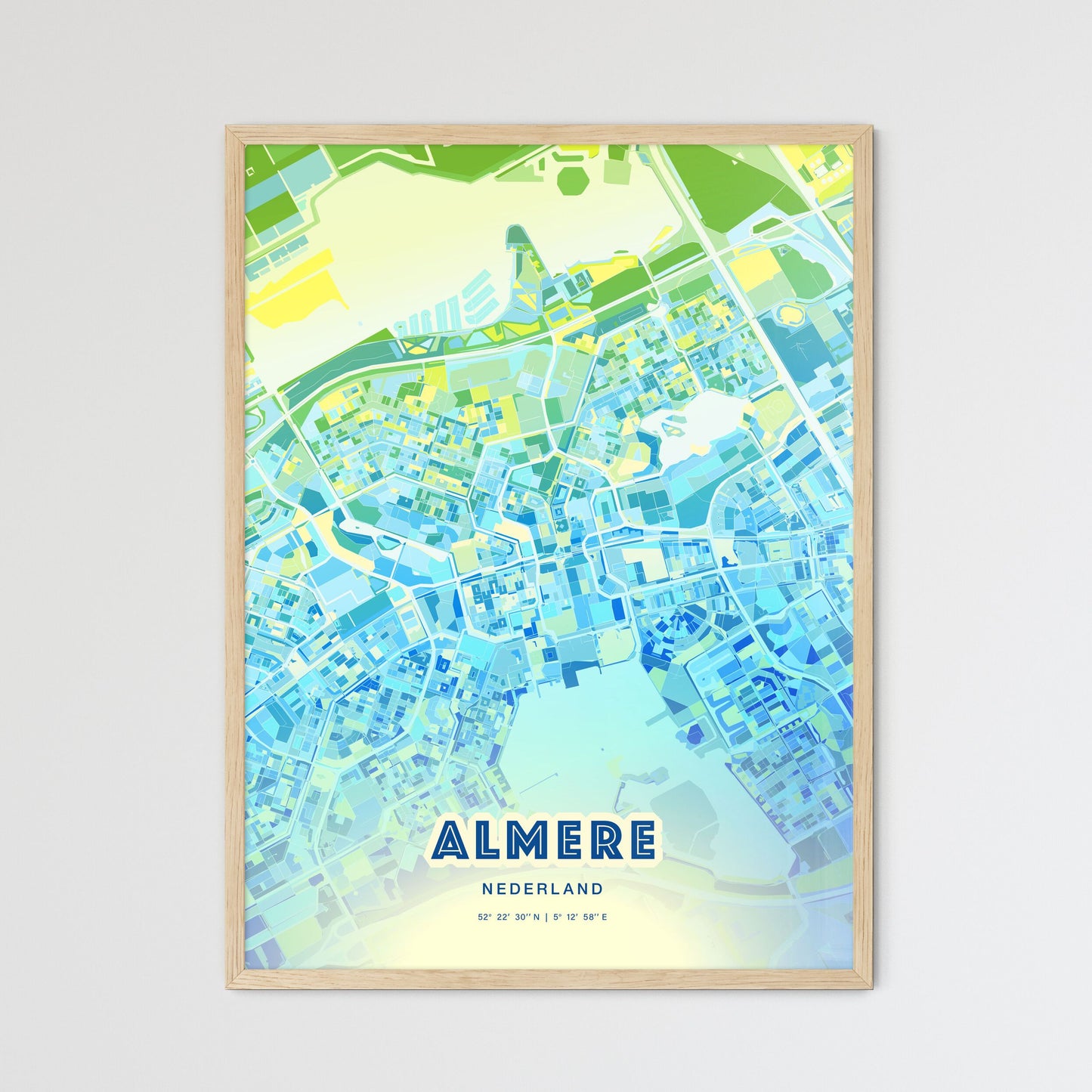 Colorful Almere Netherlands Fine Art Map Cool Blue