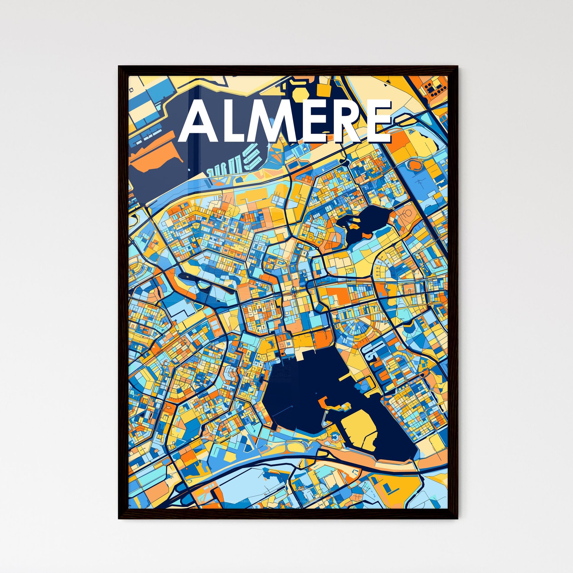 ALMERE NETHERLANDS Vibrant Colorful Art Map Poster Blue Orange