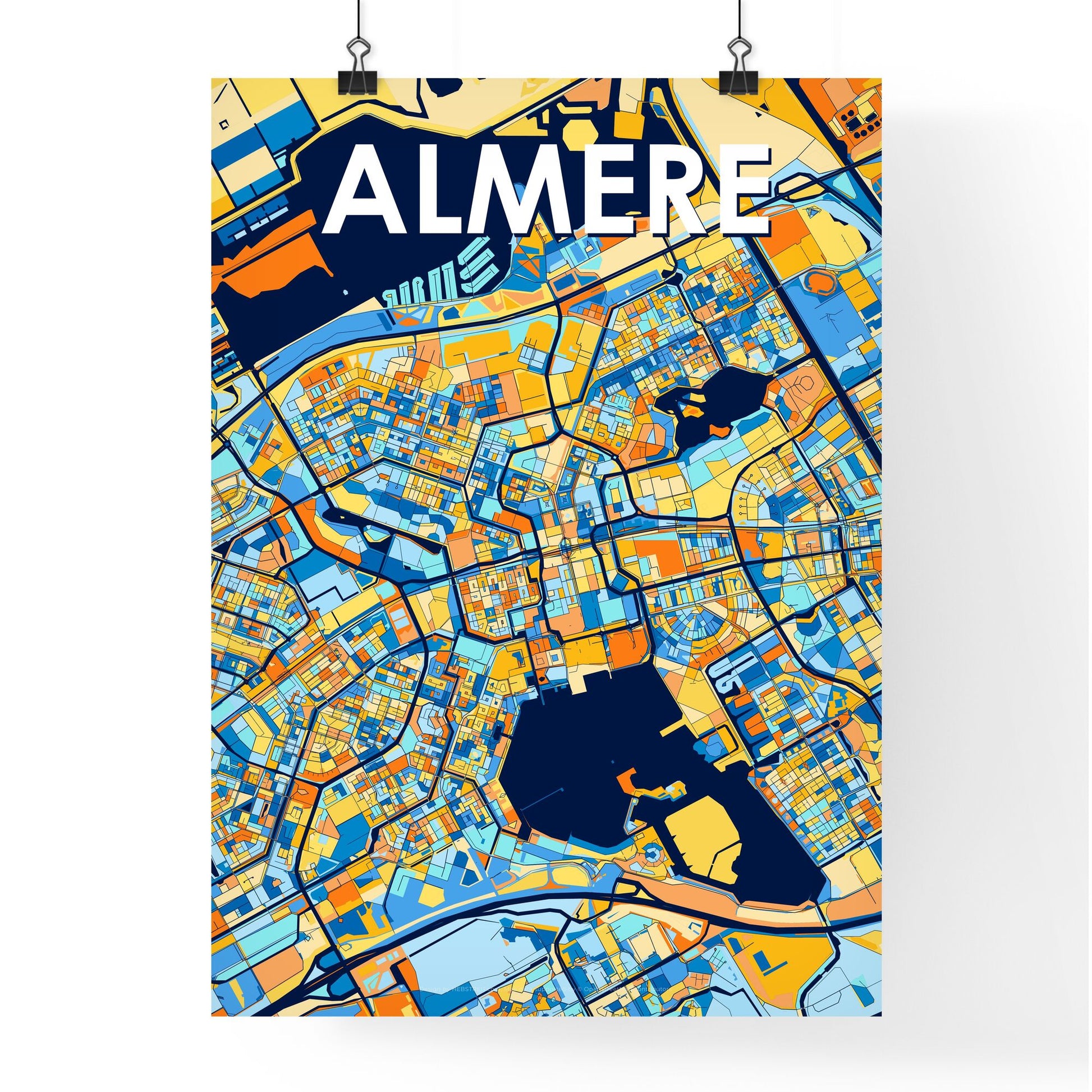 ALMERE NETHERLANDS Vibrant Colorful Art Map Poster Blue Orange