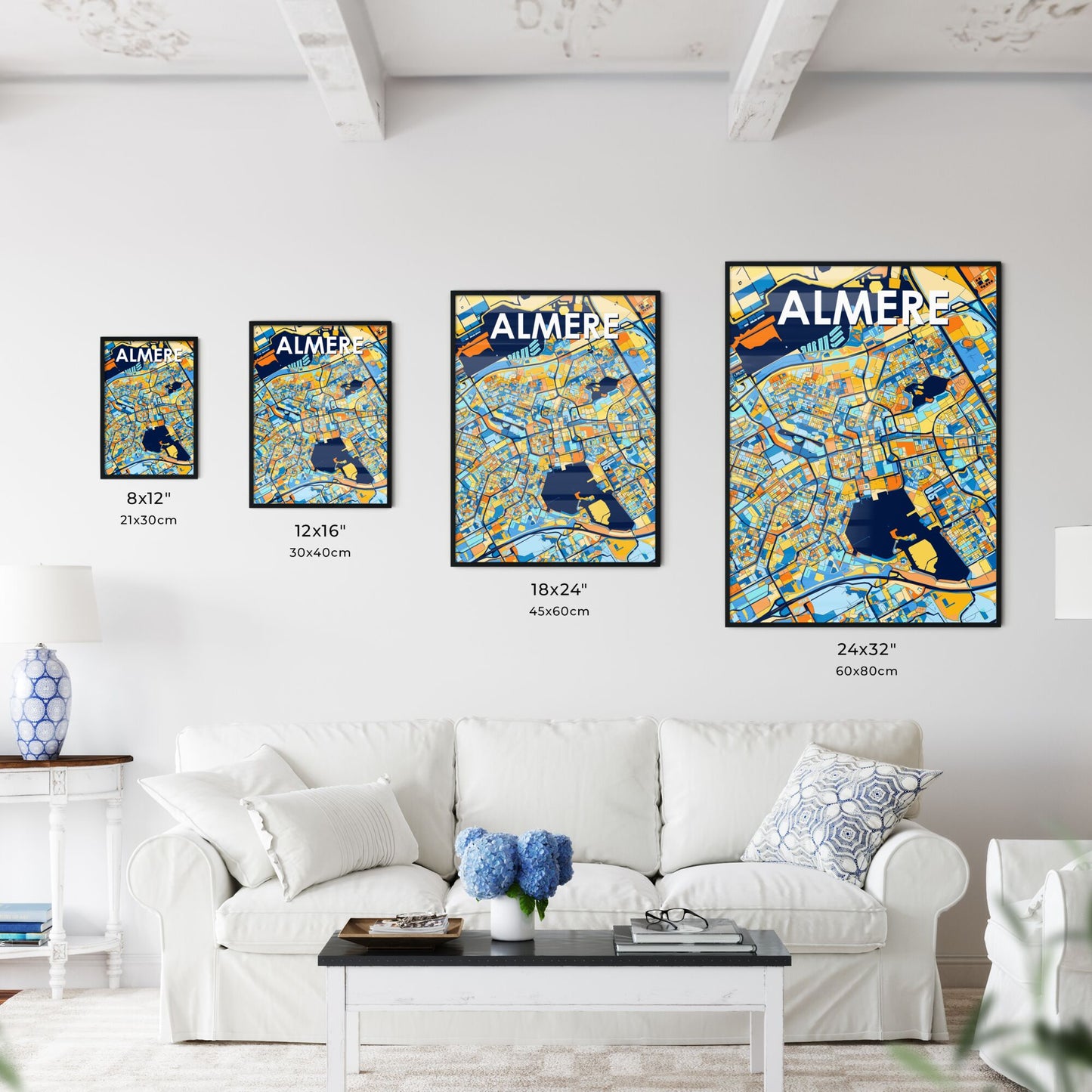 ALMERE NETHERLANDS Vibrant Colorful Art Map Poster Blue Orange