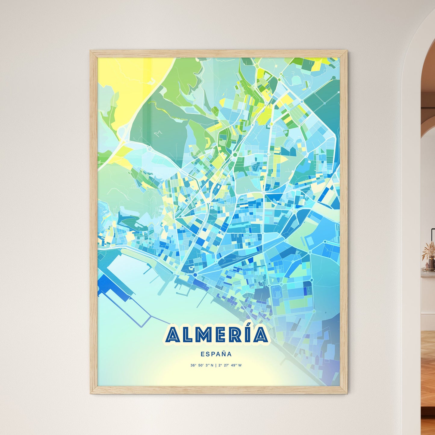 Colorful Almería Spain Fine Art Map Cool Blue