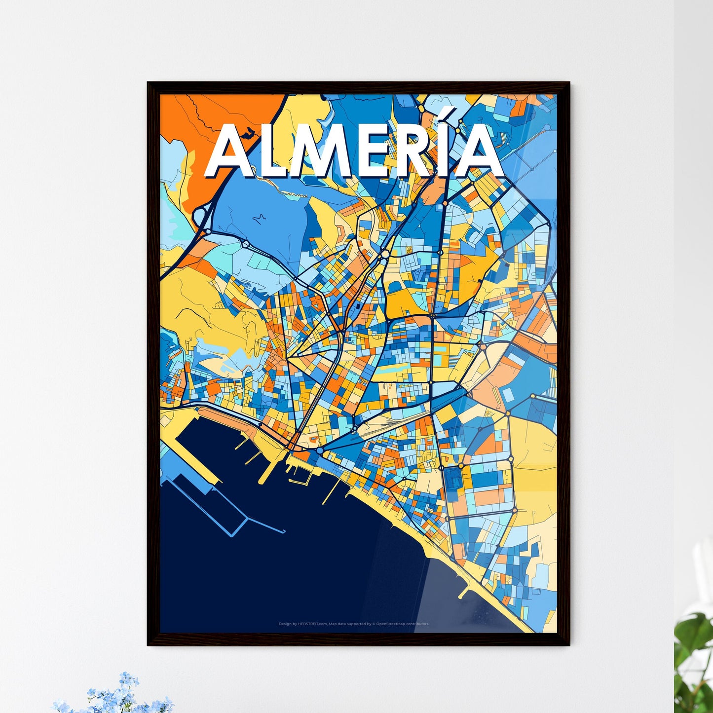 ALMERÍA SPAIN Vibrant Colorful Art Map Poster Blue Orange