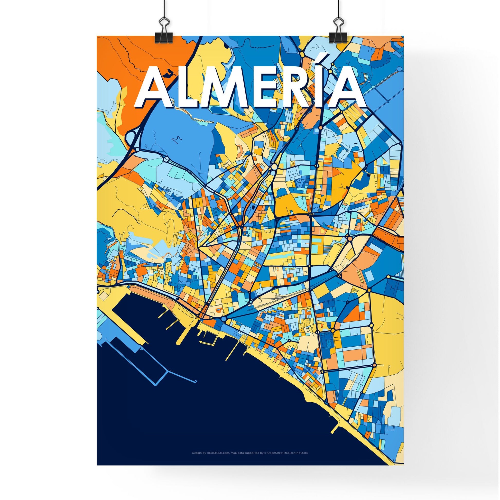 ALMERÍA SPAIN Vibrant Colorful Art Map Poster Blue Orange