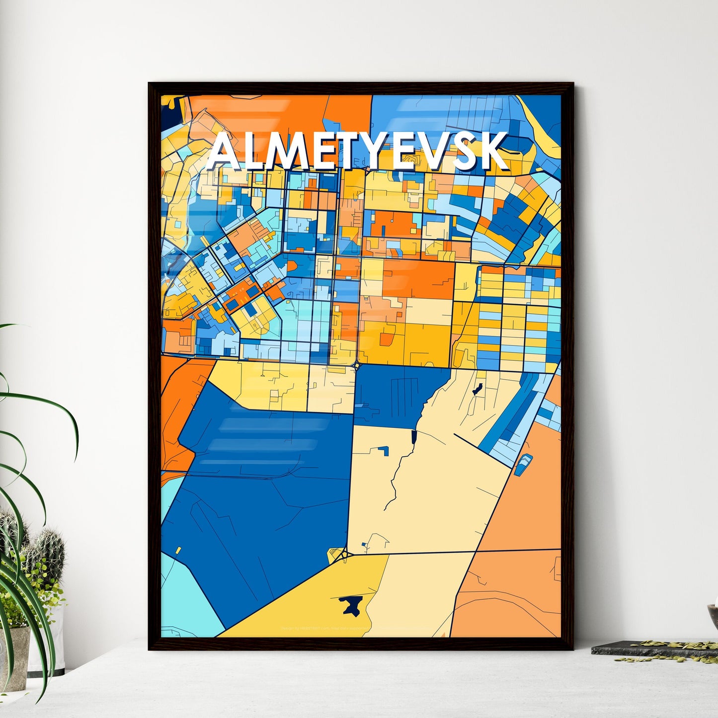 ALMETYEVSK RUSSIA Vibrant Colorful Art Map Poster Blue Orange