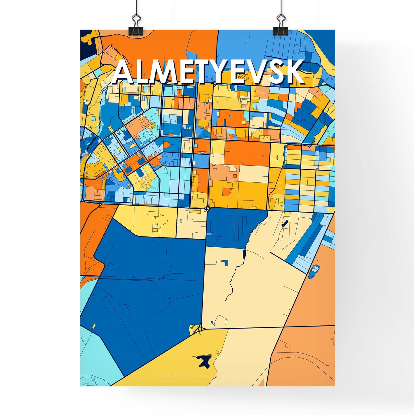 ALMETYEVSK RUSSIA Vibrant Colorful Art Map Poster Blue Orange