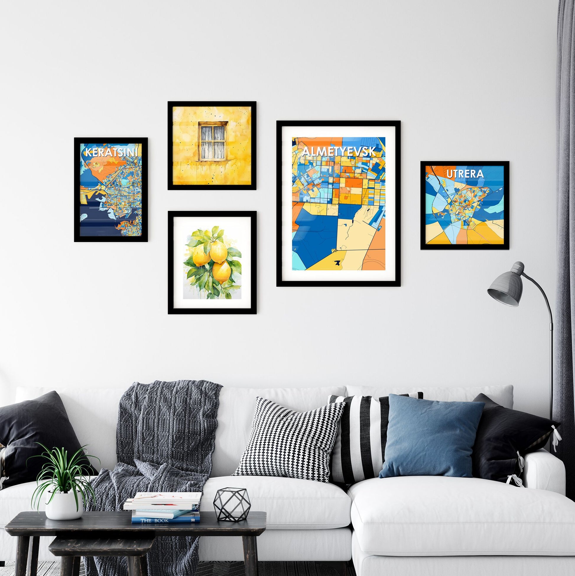 ALMETYEVSK RUSSIA Vibrant Colorful Art Map Poster Blue Orange