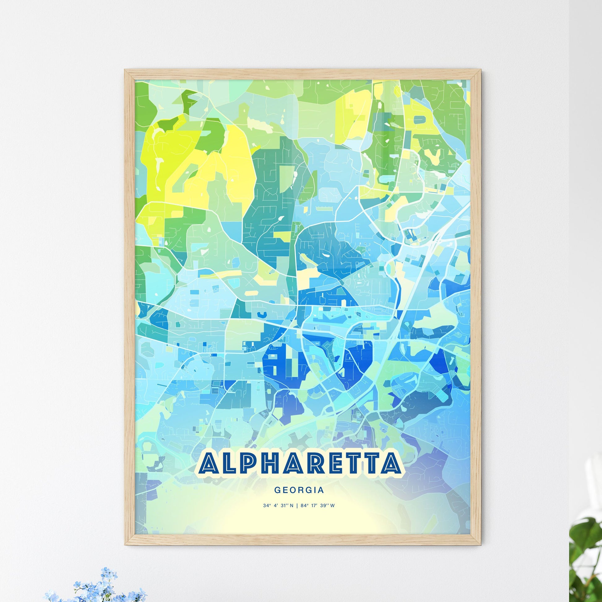 Colorful Alpharetta Georgia Fine Art Map Cool Blue