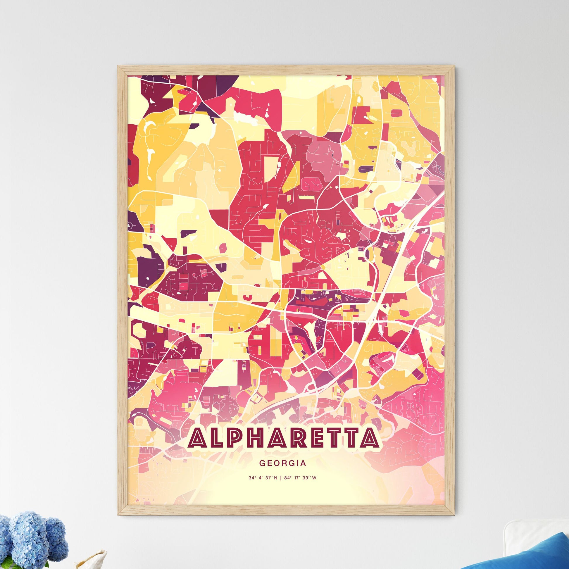 Colorful Alpharetta Georgia Fine Art Map Hot Red