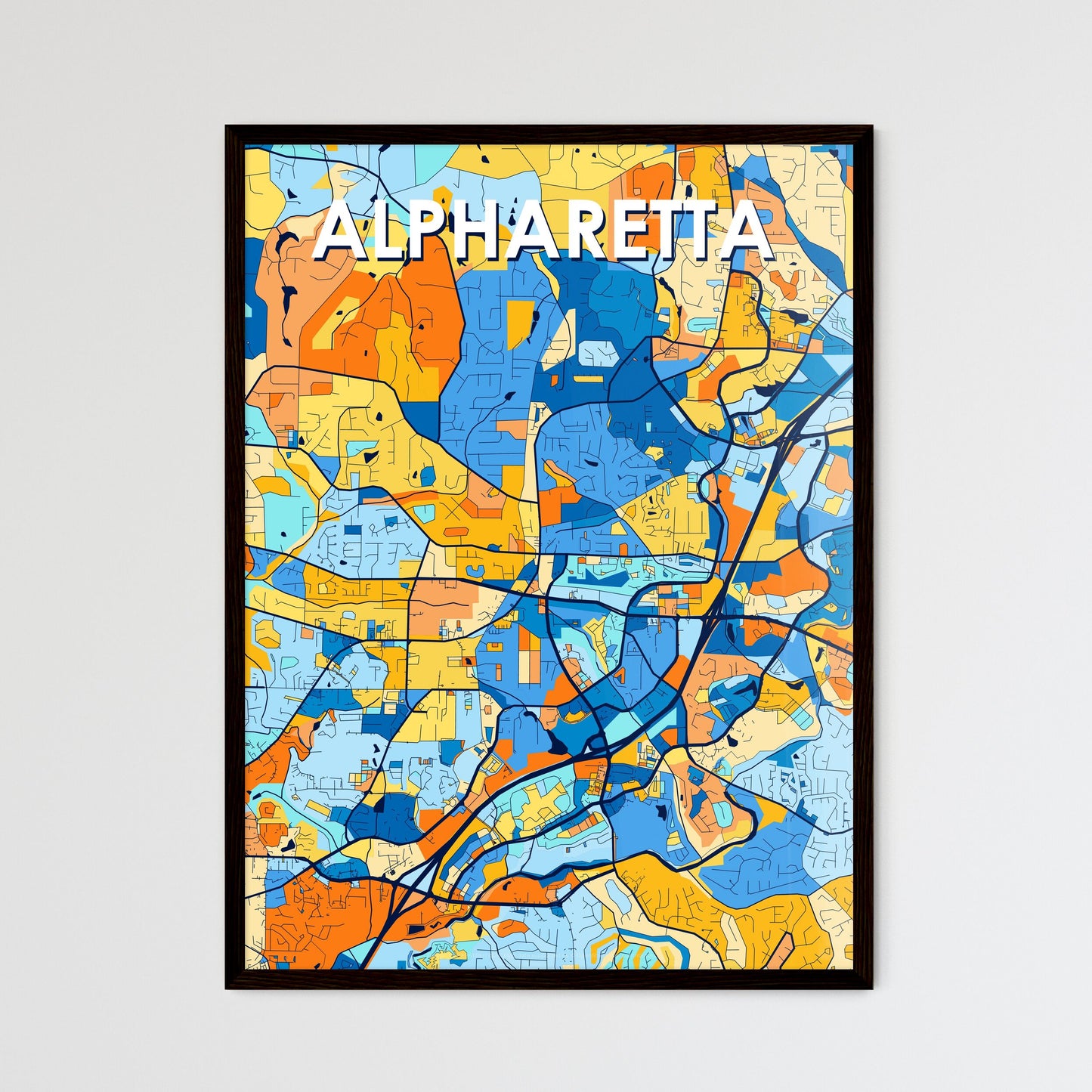 ALPHARETTA GEORGIA Vibrant Colorful Art Map Poster Blue Orange