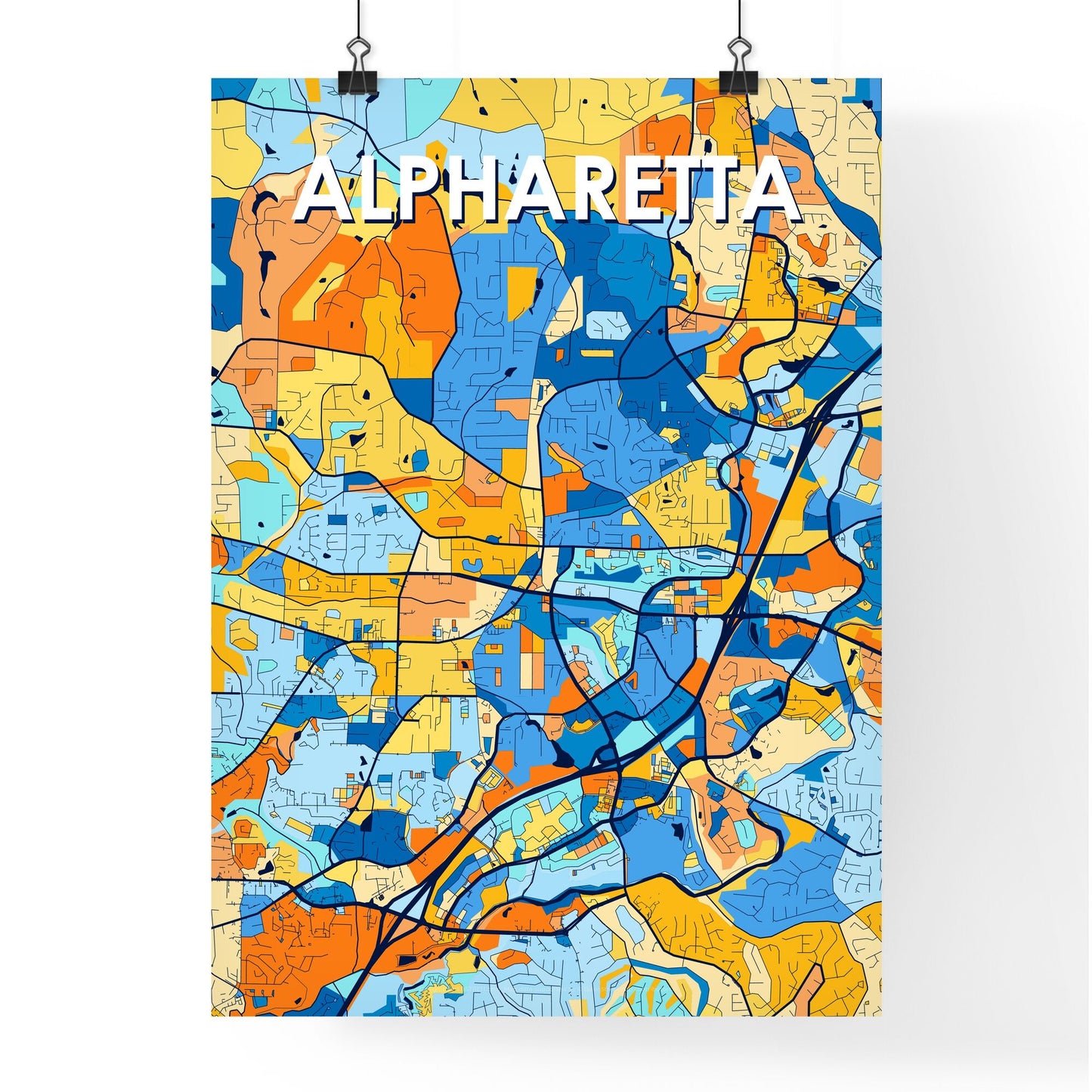 ALPHARETTA GEORGIA Vibrant Colorful Art Map Poster Blue Orange