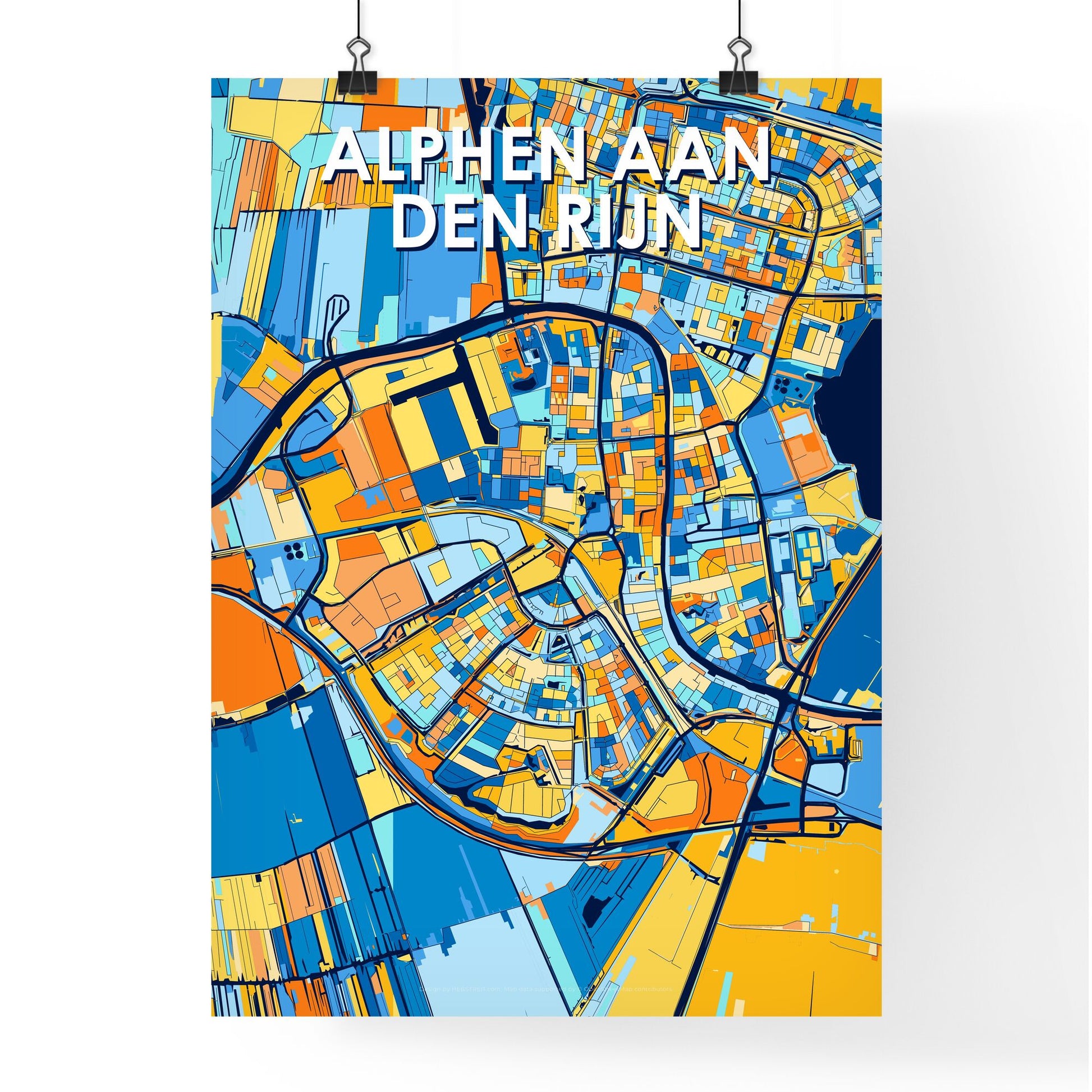 ALPHEN AAN DEN RIJN NETHERLANDS Vibrant Colorful Art Map Poster Blue Orange