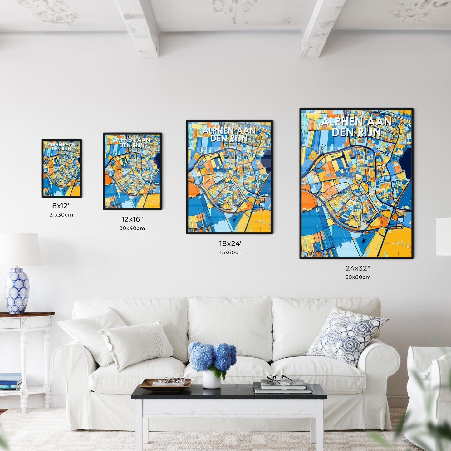 ALPHEN AAN DEN RIJN NETHERLANDS Vibrant Colorful Art Map Poster Blue Orange