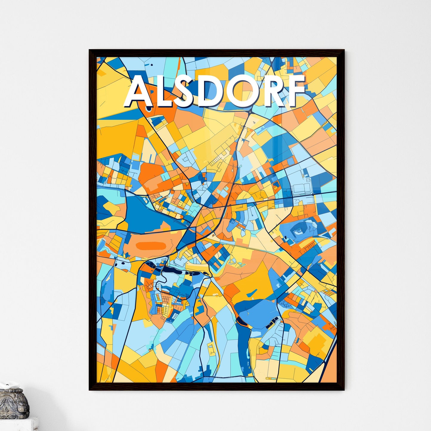 ALSDORF GERMANY Vibrant Colorful Art Map Poster Blue Orange